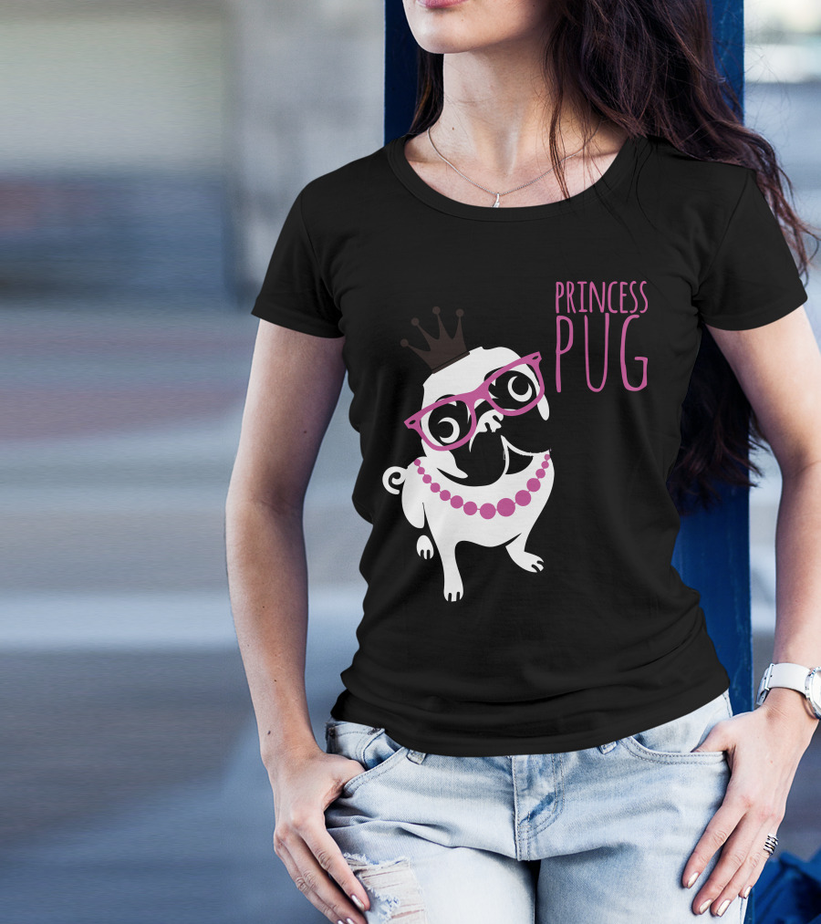 Princess Pug Wearing Crown Glasses And Necklace T-Shirt