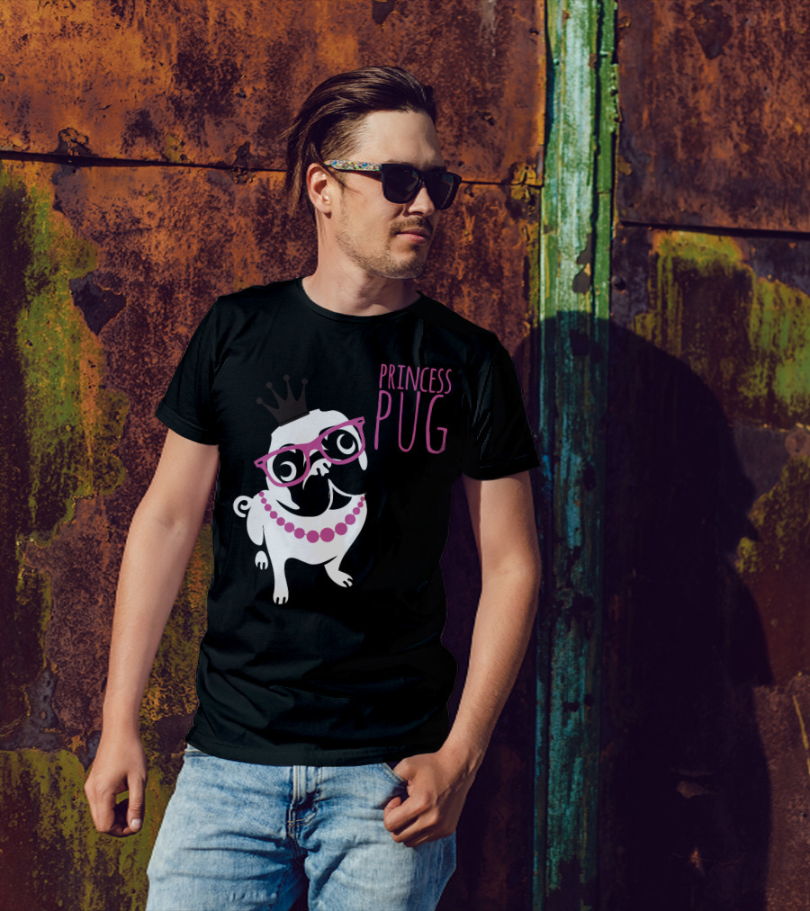 Princess Pug Wearing Crown Glasses And Necklace T-Shirt
