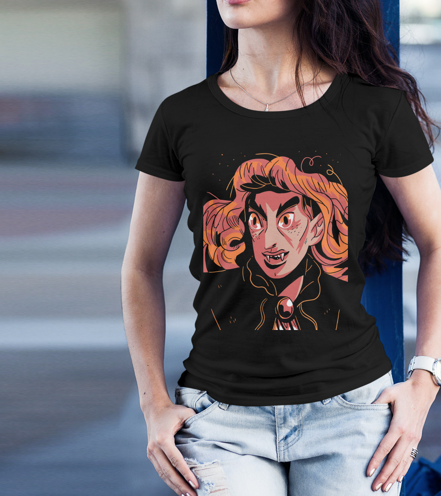 Princess Vampire Cartoon Character With Fangs And Fiery Hair Elements T-Shirt