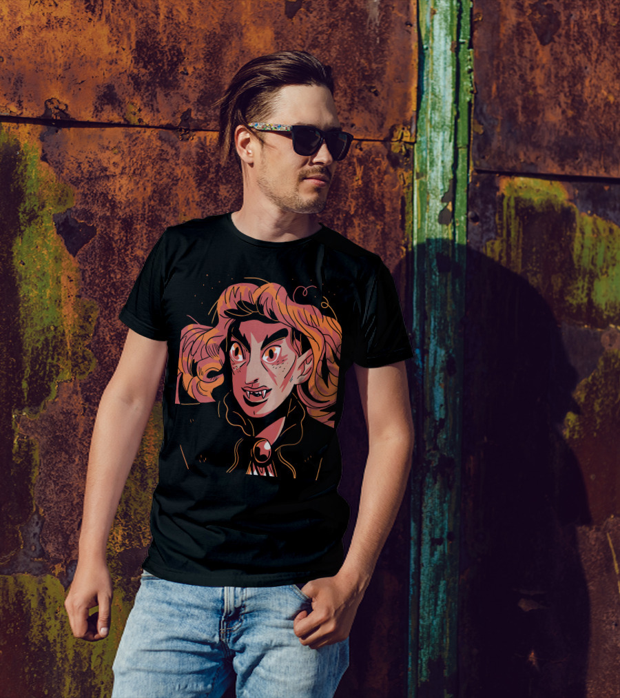 Princess Vampire Cartoon Character With Fangs And Fiery Hair Elements T-Shirt
