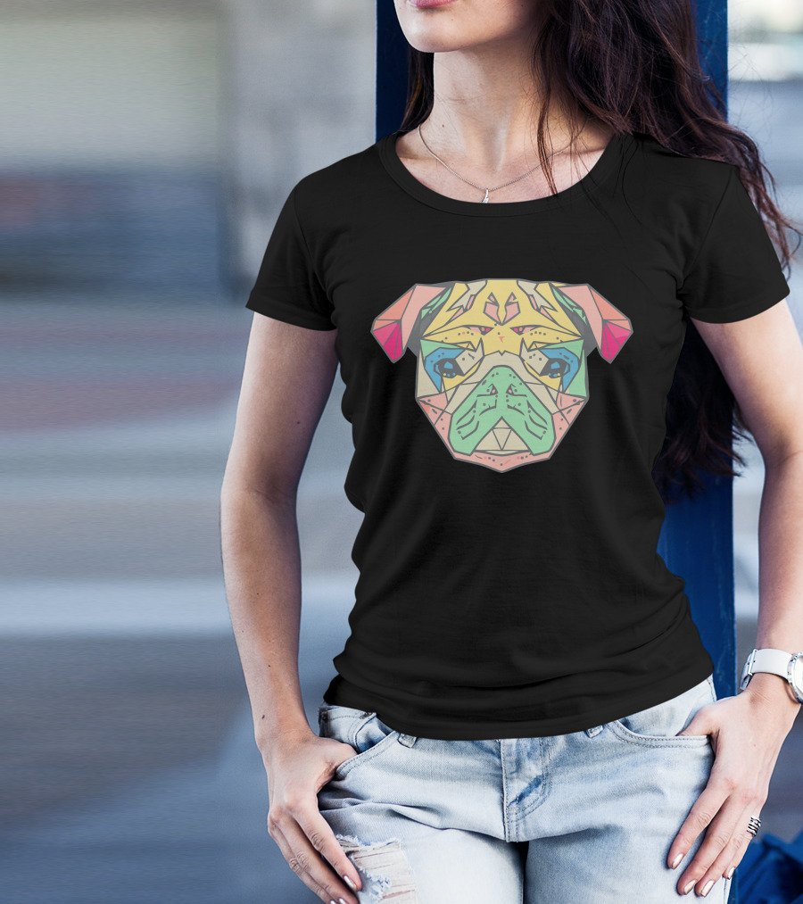 Rainbow Pug Geometric Colorful Face T-Shirt