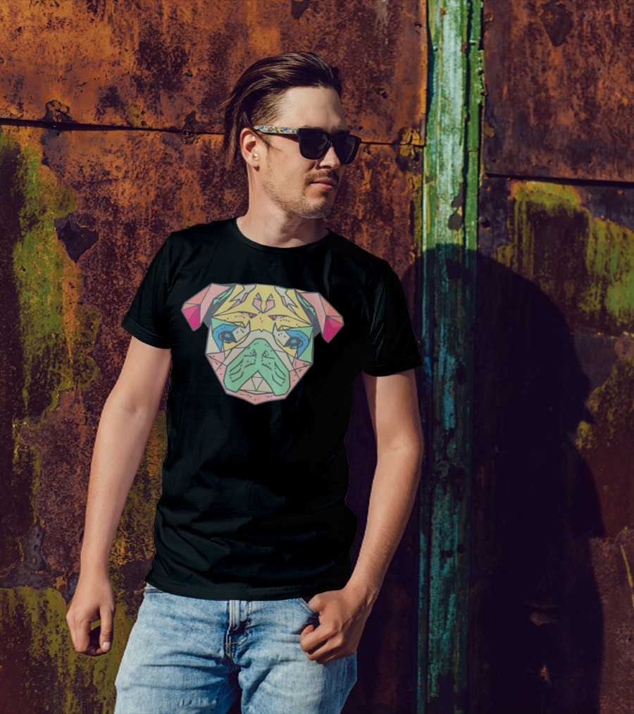 Rainbow Pug Geometric Colorful Face T-Shirt