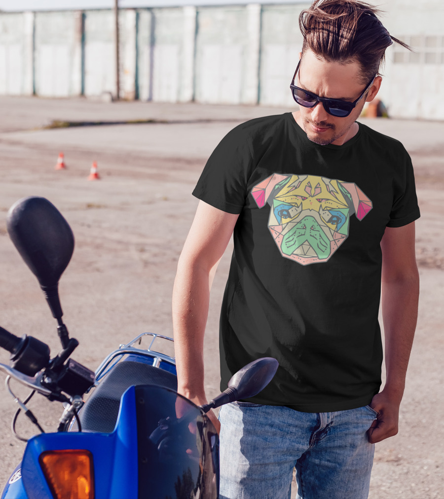 Rainbow Pug Geometric Colorful Face T-Shirt