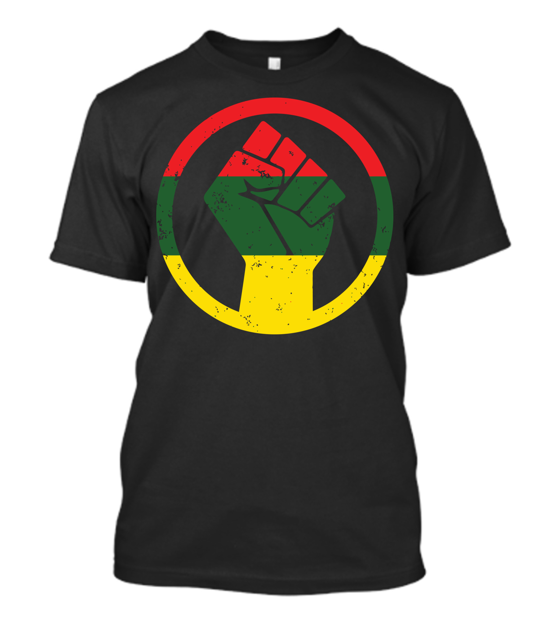 Rasta Black Power Fist With Red Green Yellow Circle T-Shirt