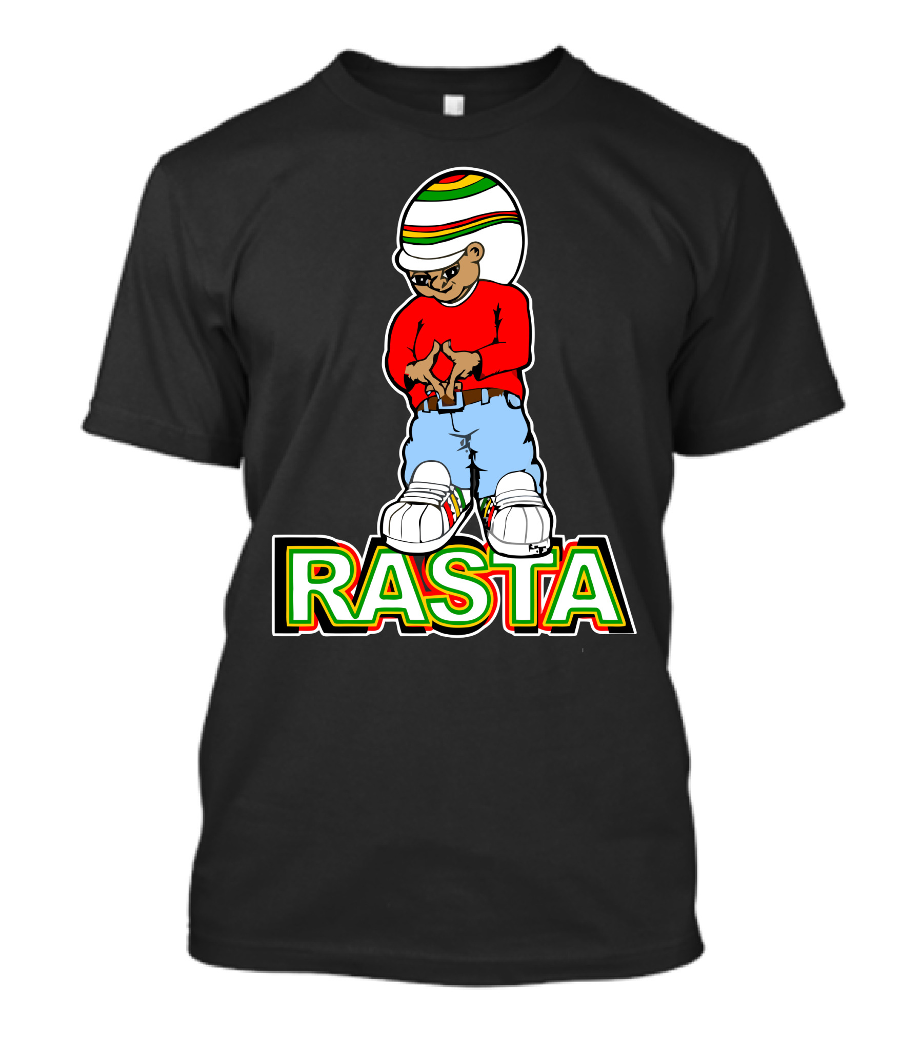 RASTA Man Cartoon Sporting Rasta Colors With Cap And Sneakers T-Shirt