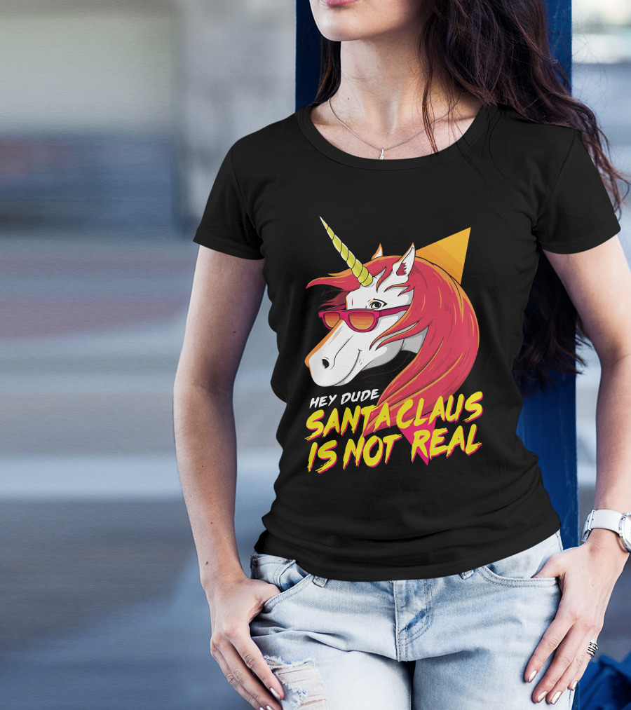 Hey Dude Santa Claus Is Not Real Unicorn T-Shirt