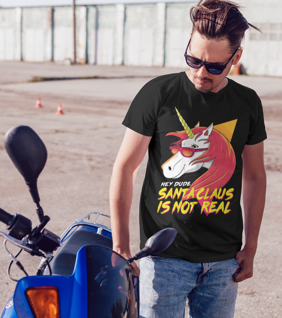 Hey Dude Santa Claus Is Not Real Unicorn T-Shirt