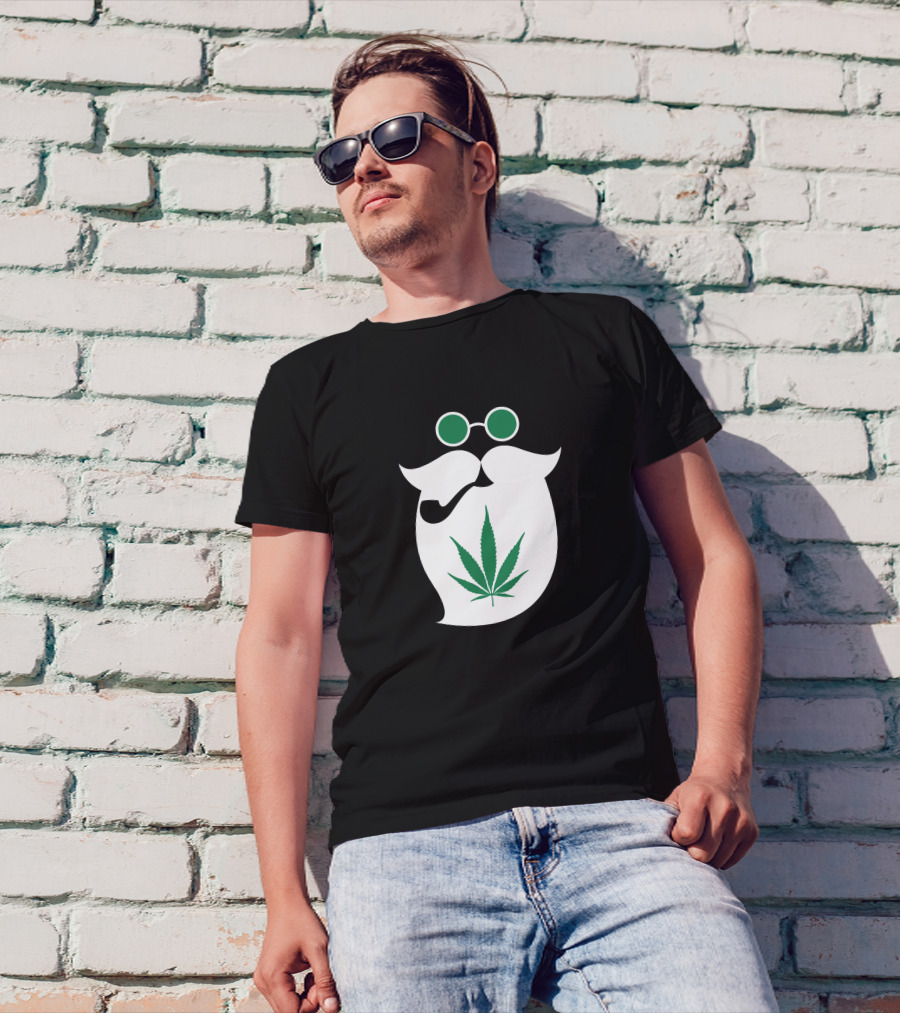 Santa Weed Beard Pipe Glasses Cannabis Leaf T-Shirt
