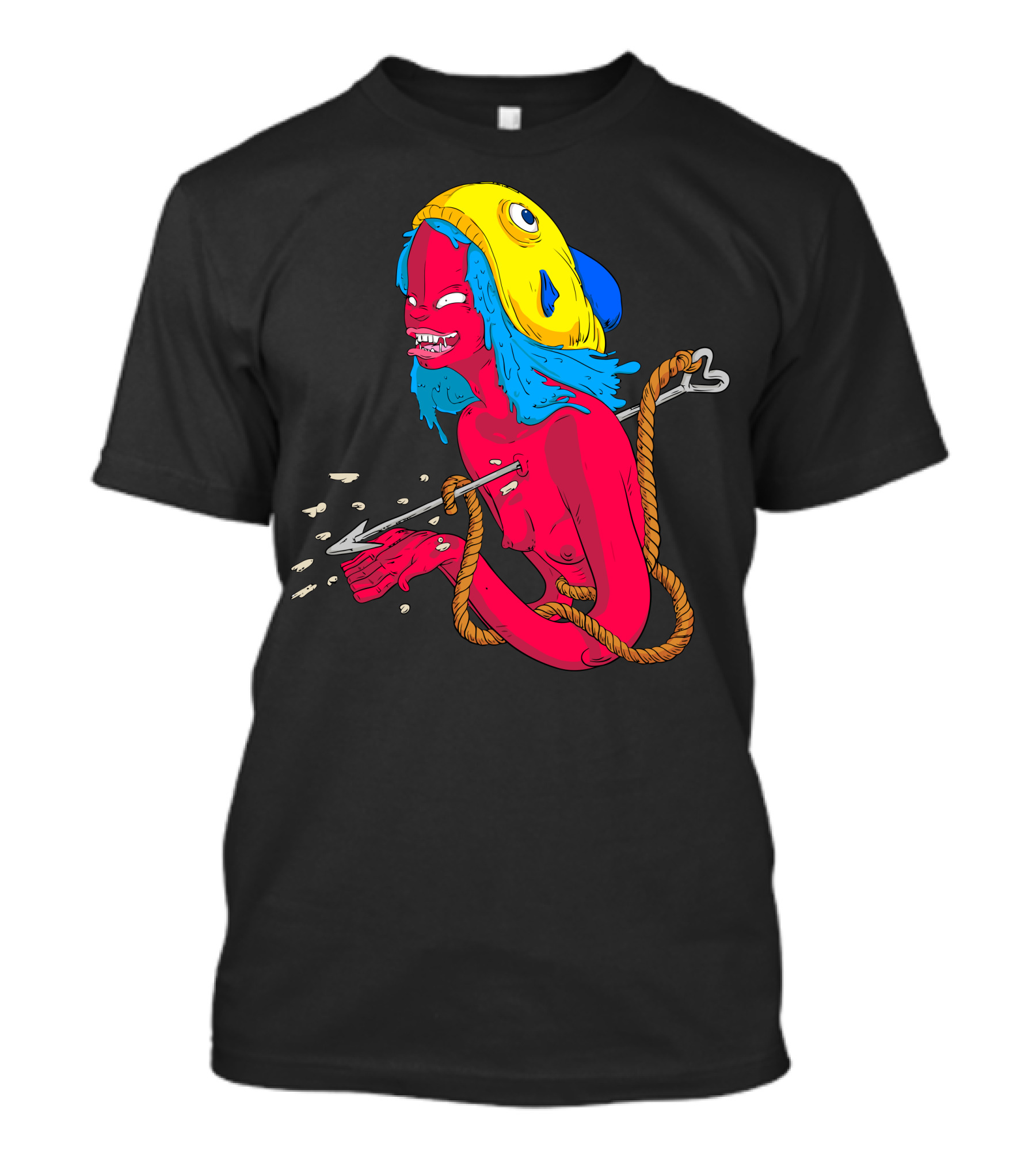 Scary Mermaids Surreal Speared Fish-Hat Creature With Rope And Aggressive Expression T-Shirt