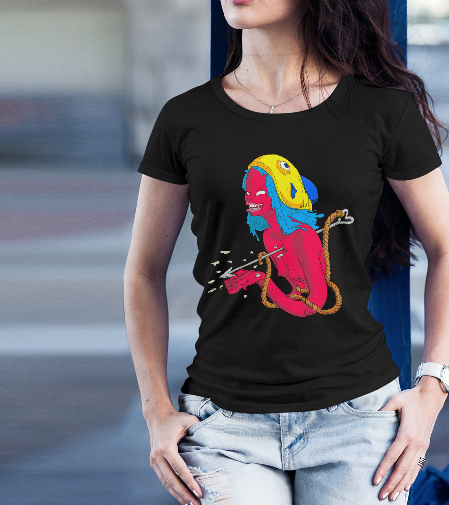 Scary Mermaids Surreal Speared Fish-Hat Creature With Rope And Aggressive Expression T-Shirt