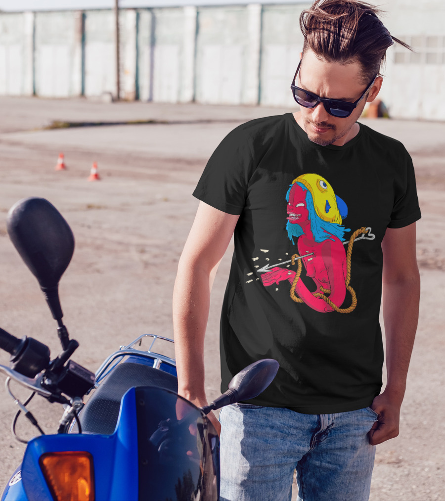 Scary Mermaids Surreal Speared Fish-Hat Creature With Rope And Aggressive Expression T-Shirt