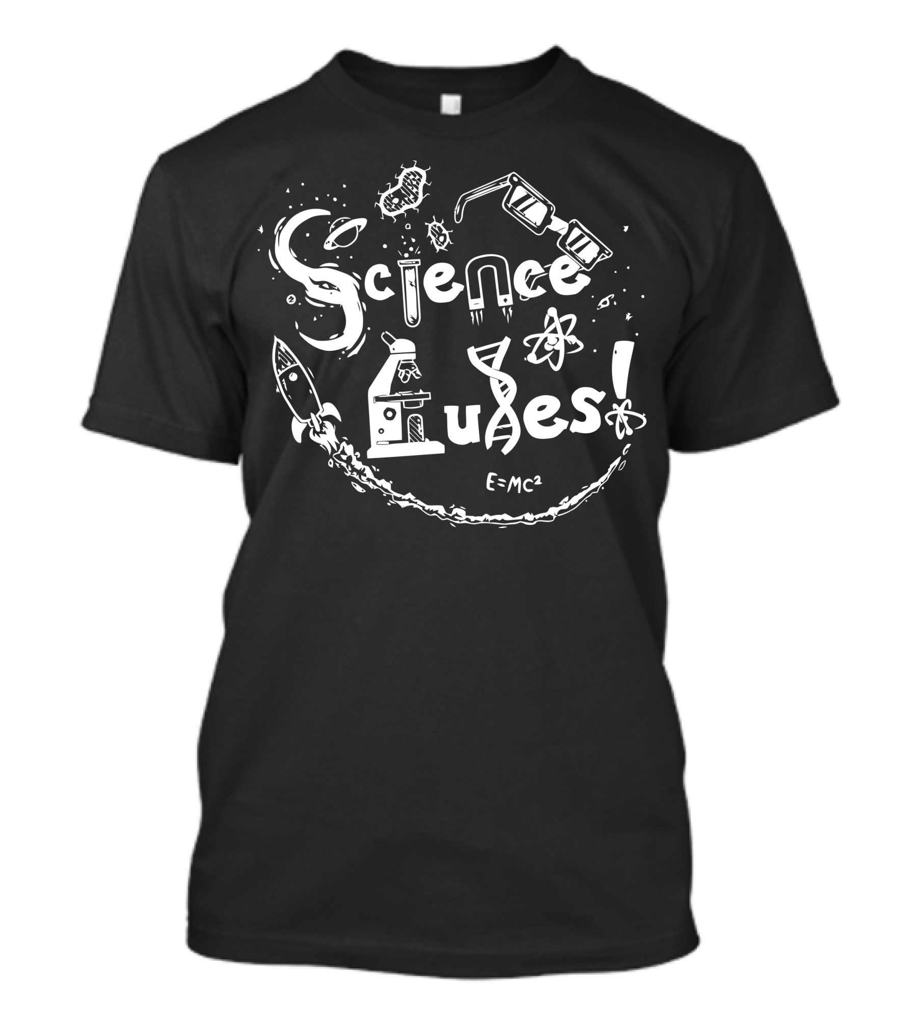 Science Rules Rocket DNA Microscope E=MC² Glasses Atom T-Shirt