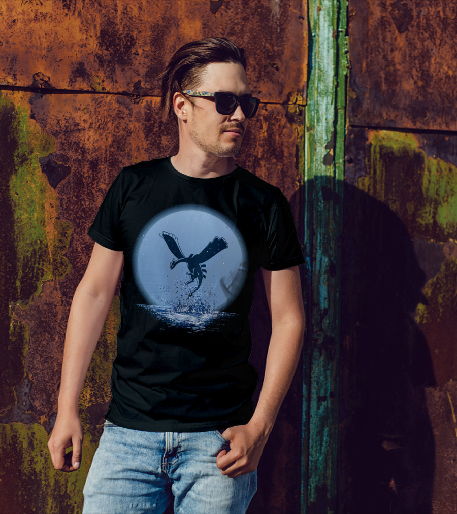 Night Flight Of The Sea Guardian Dragon Over Moonlit Waves T-Shirt