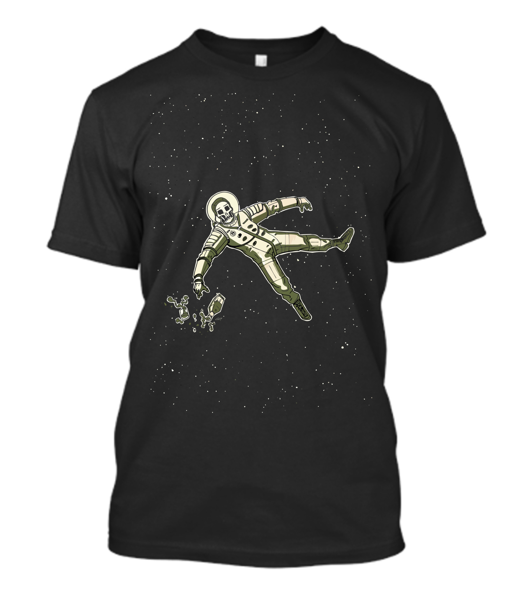Skeleton Astronaut Floating In Space With Cosmic Background T-Shirt