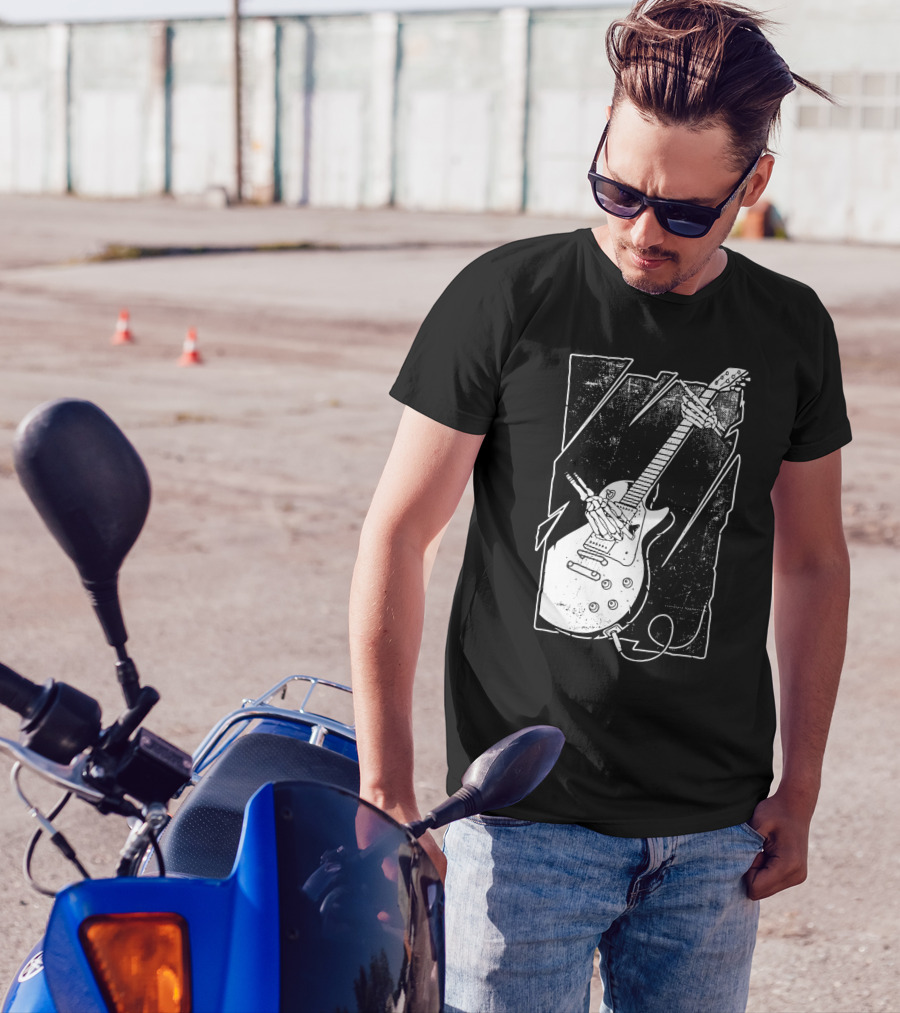 Skull Hand Holding Electric Guitar T-Shirt