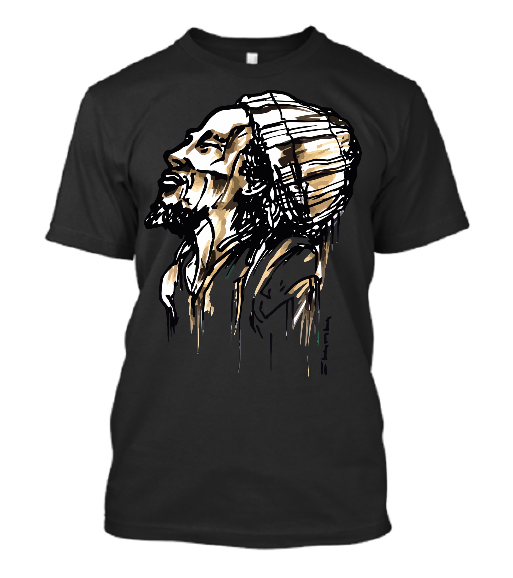 Smiling Rasta Iconic Sketch Style Bearded Man With Dreadlocks T-Shirt
