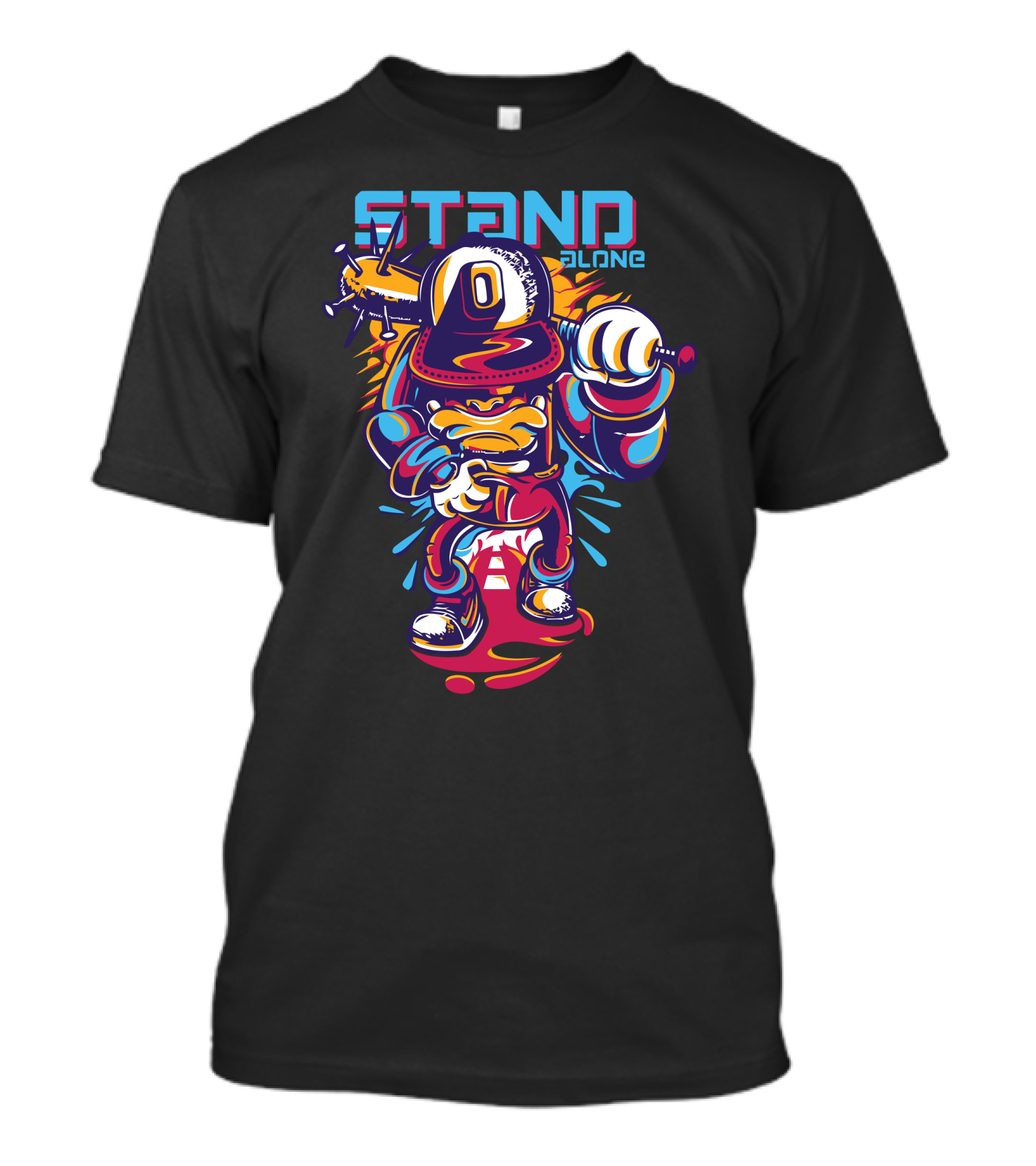 STAND Alone Street Art Baseball Character With Bat And Cap T-Shirt