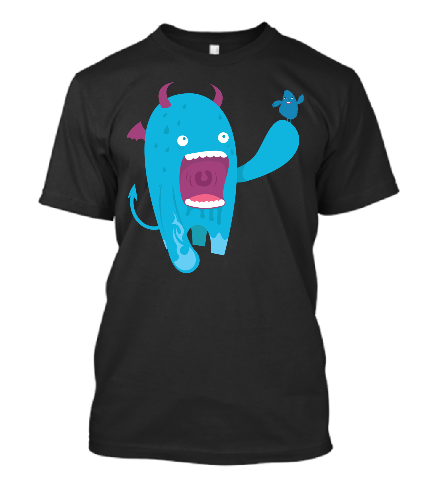 Sweet Monster Friendly Blue Creature With Bird T-Shirt