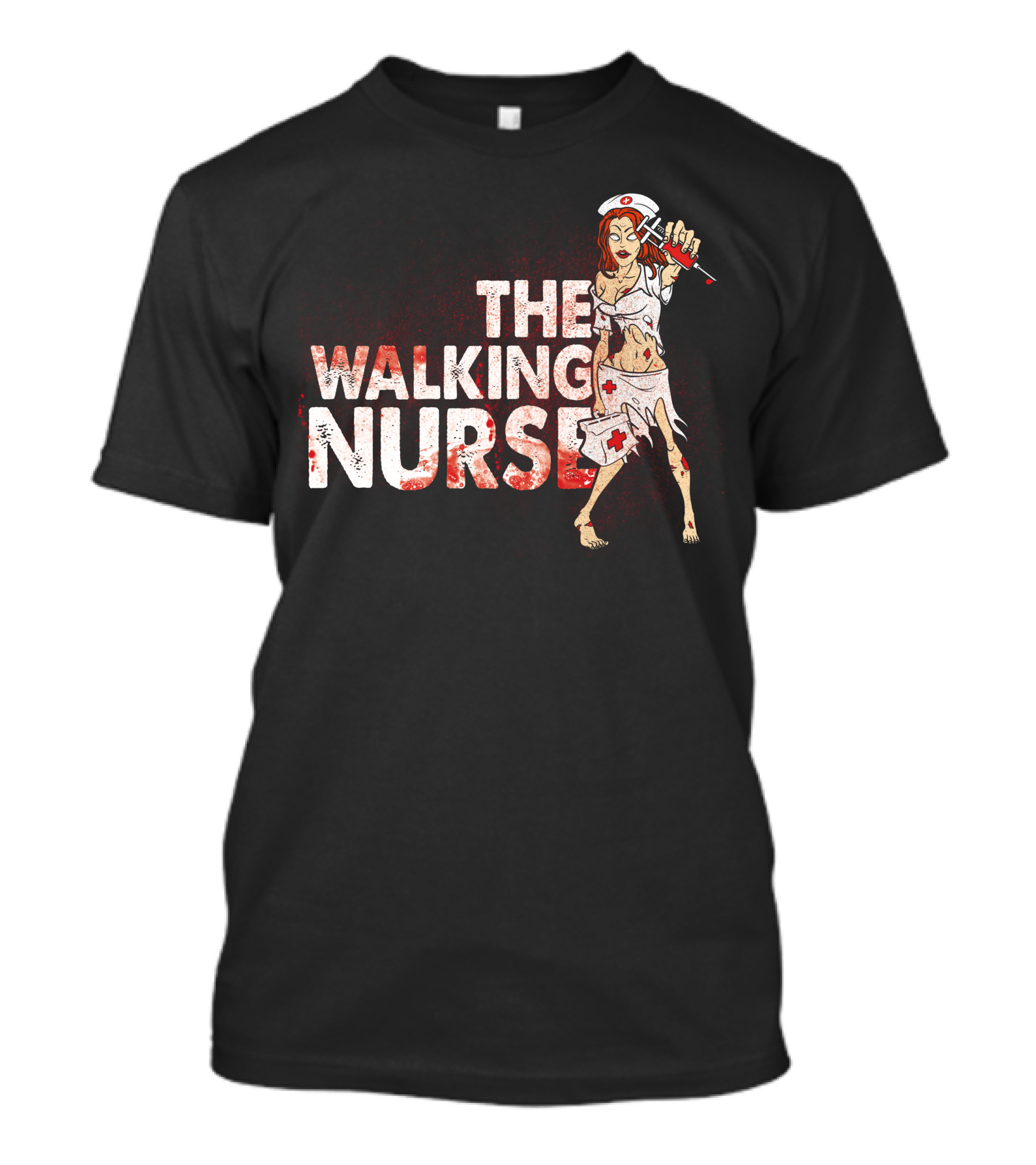 The Walking Nurse Zombie Holding Syringe In Bloody T-Shirt
