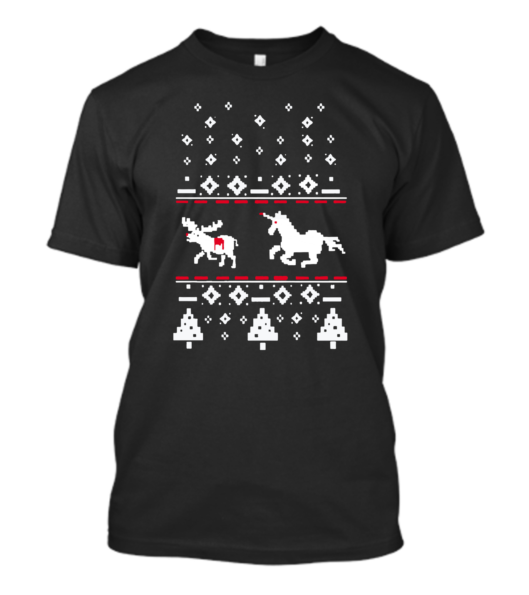Unicorn Stab Reindeer Ugly Christmas Sweater Pixel T-Shirt