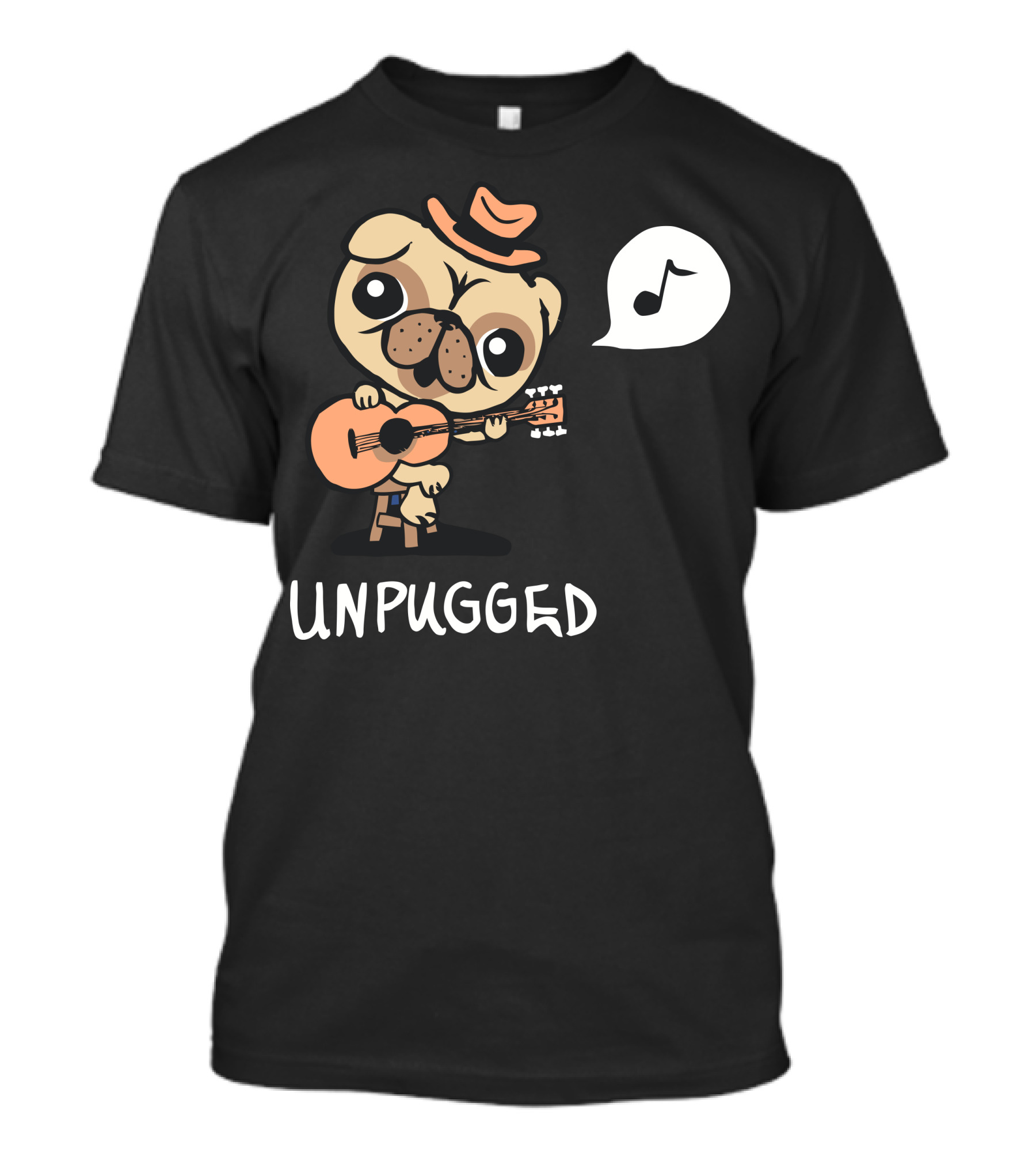 Unpugged Guitar Playing Pug With Musical Note Hat T-Shirt