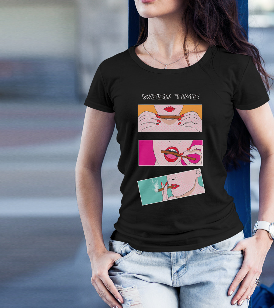 Weed Time Smoking Pop Art Comic Panels T-Shirt