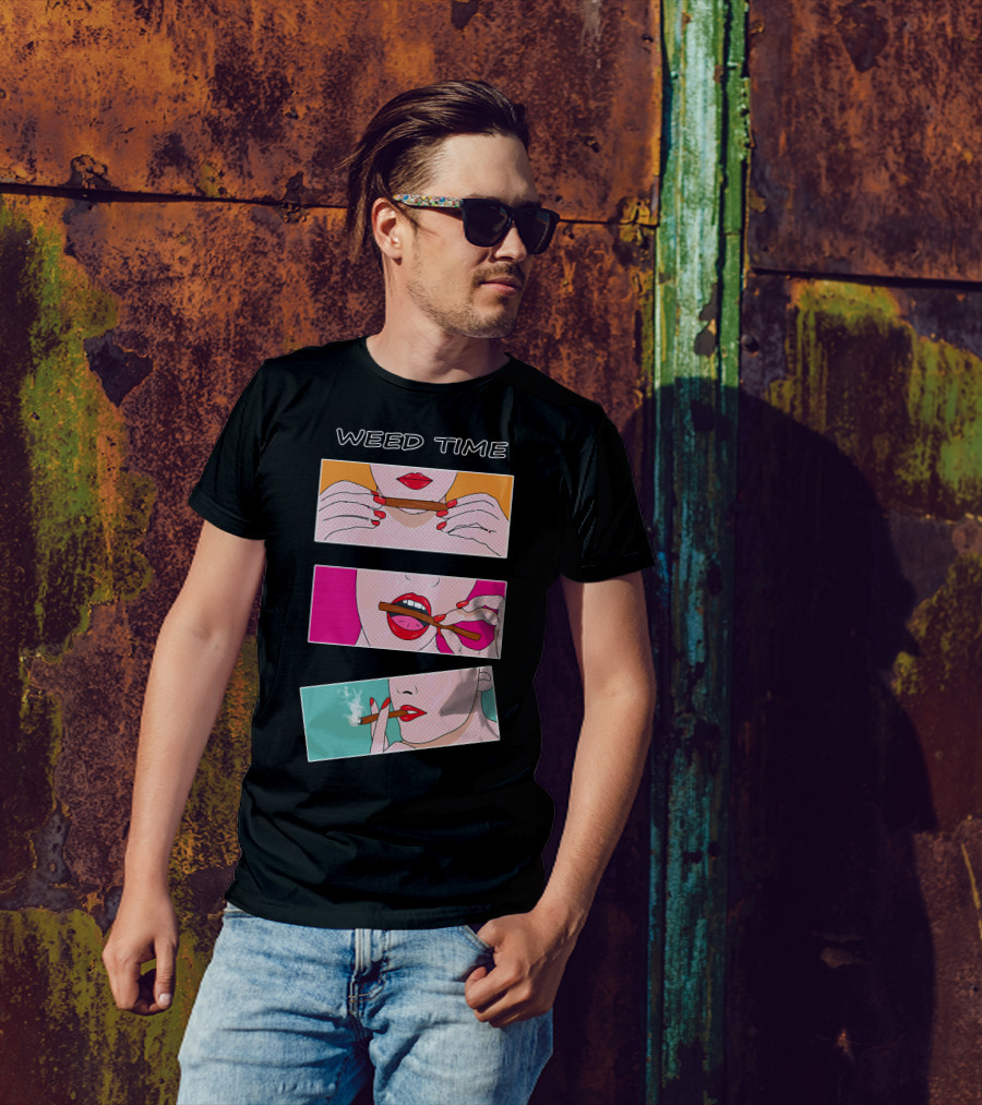 Weed Time Smoking Pop Art Comic Panels T-Shirt