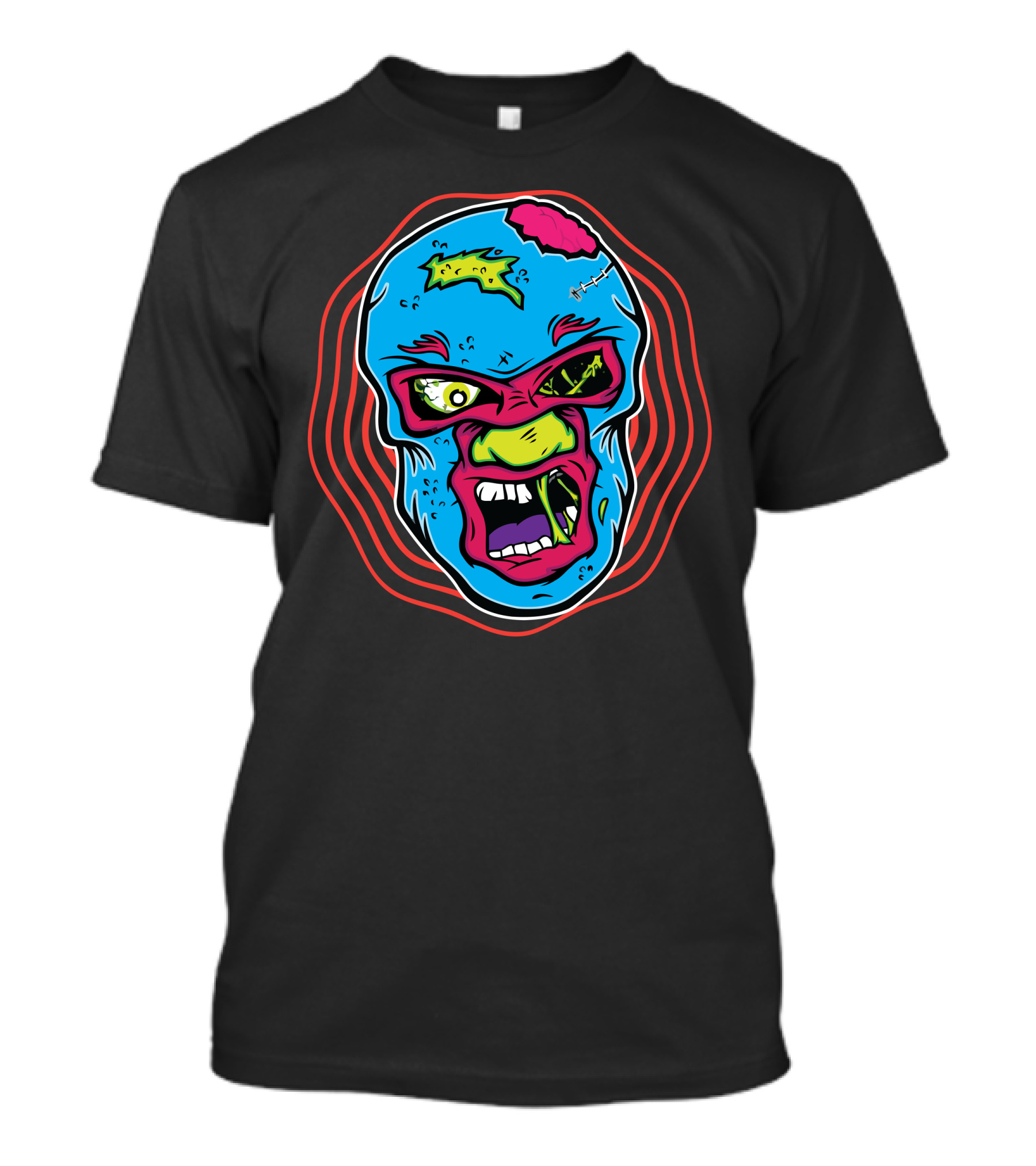 Zombie Luchador Mask With Gritty Undead Expression And Bold Colors T-Shirt