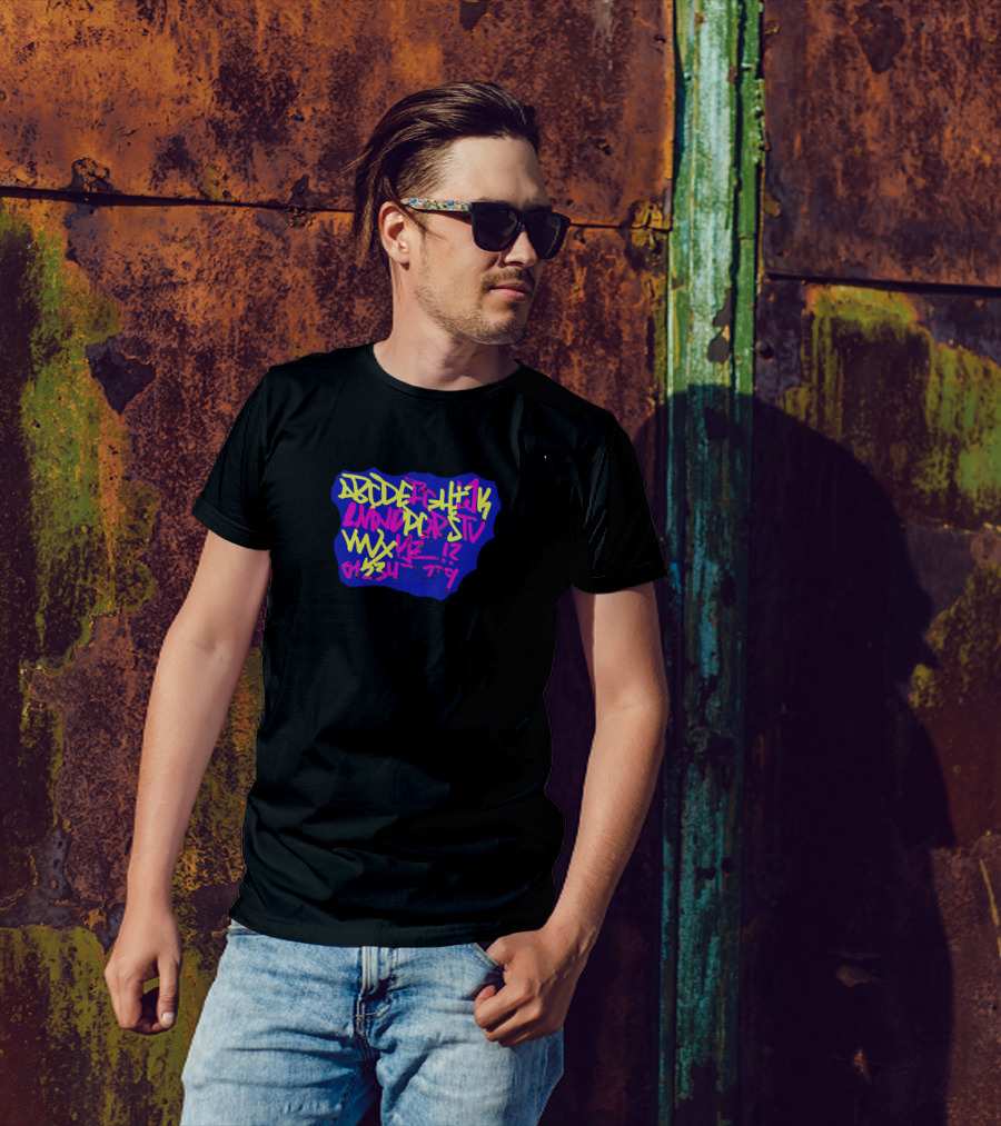 Alphabet Graffiti Style Letters And Numbers In Neon Colors T-Shirt