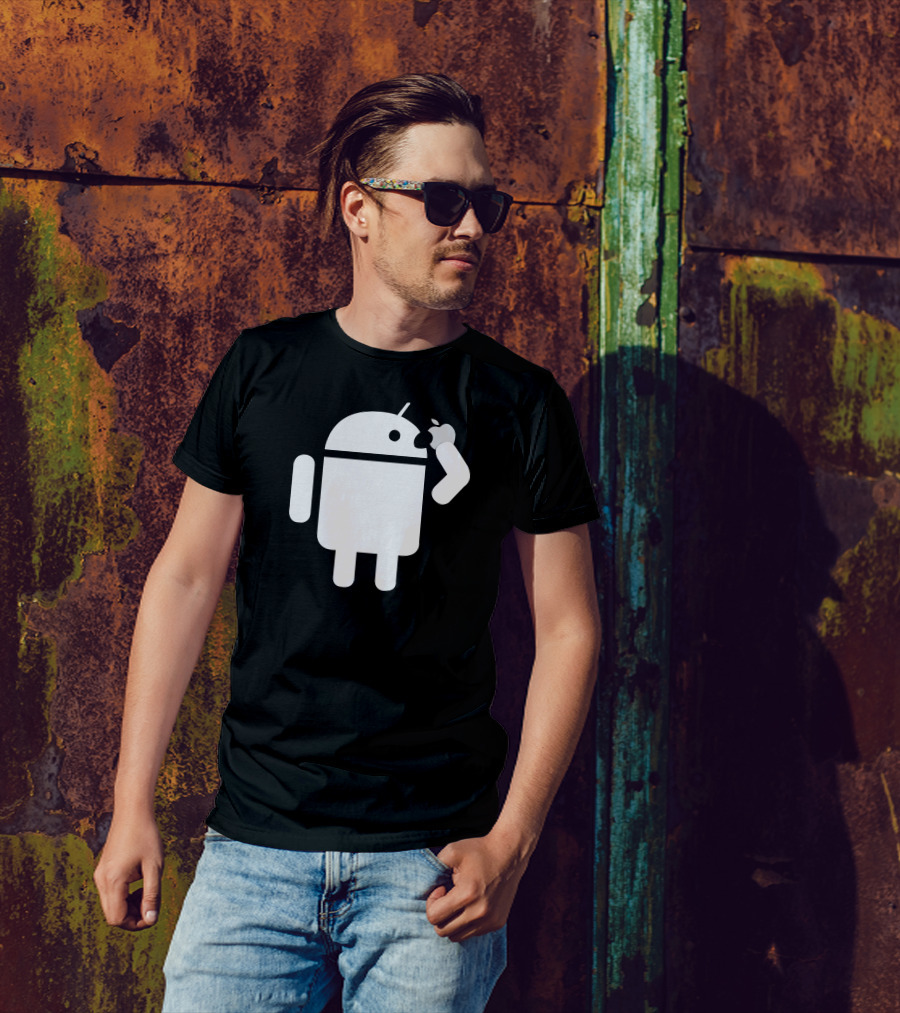 Android Robot Consuming Apple Icon Operating Systems Battle T-Shirt