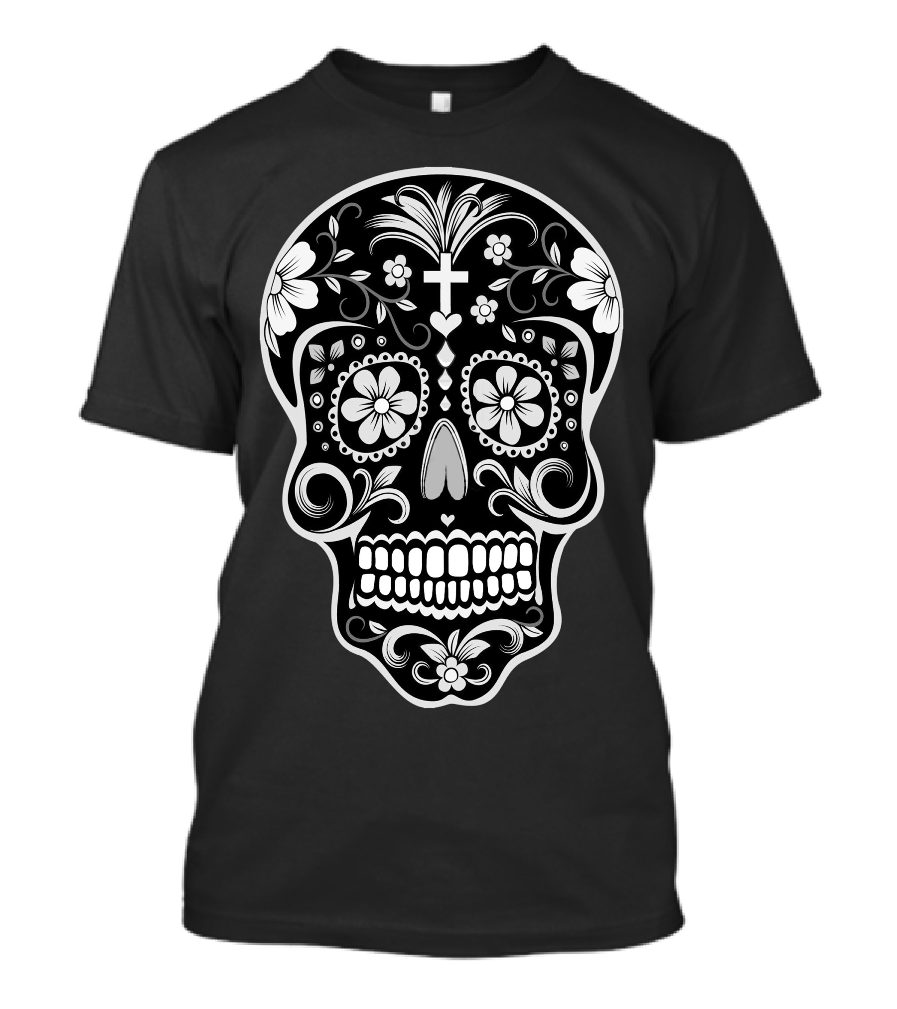 Day Of The Dead Sugar Skull Floral Cross T-Shirt