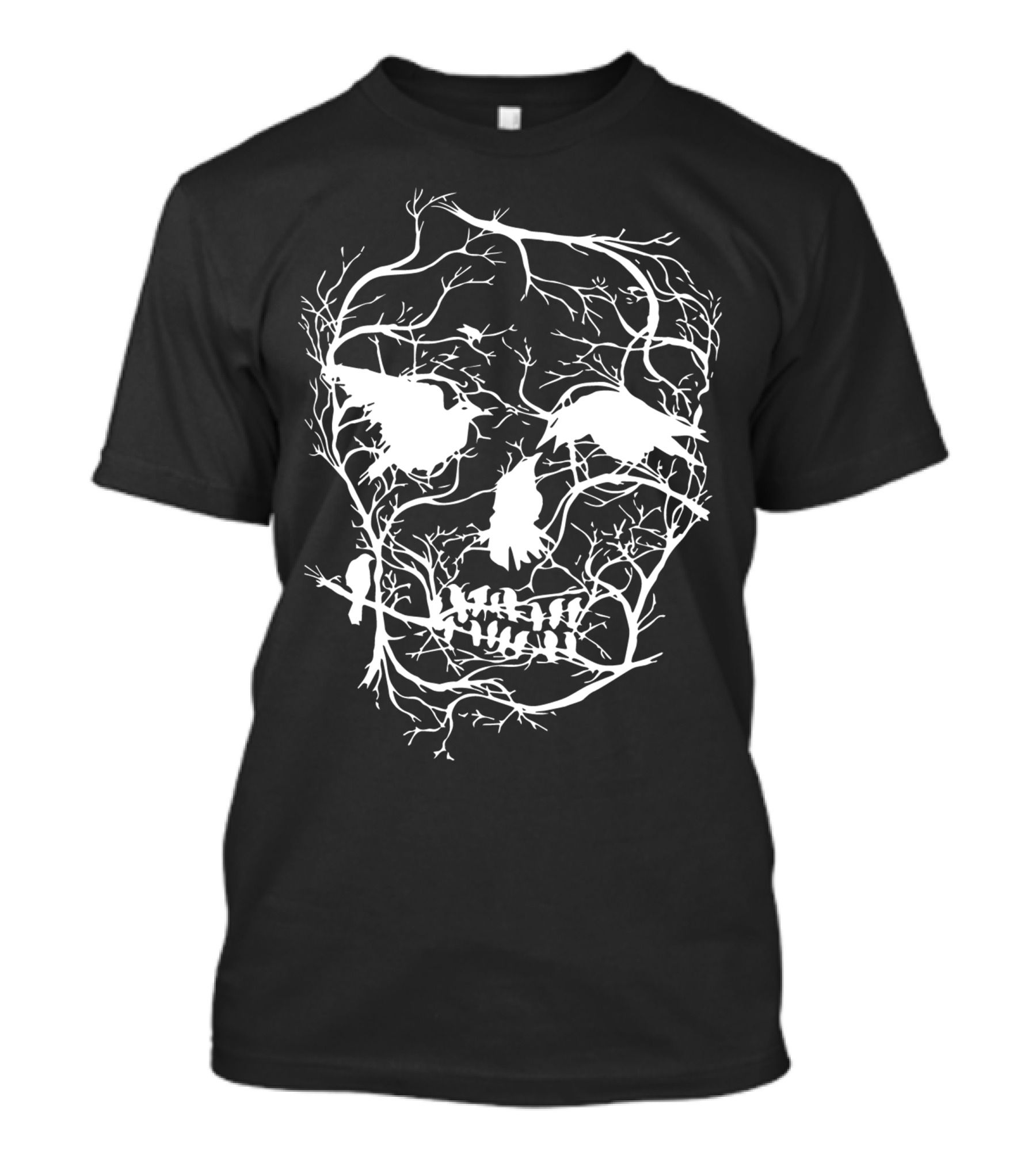 Death Skull Tree Bird Graffiti Stencil T-Shirt