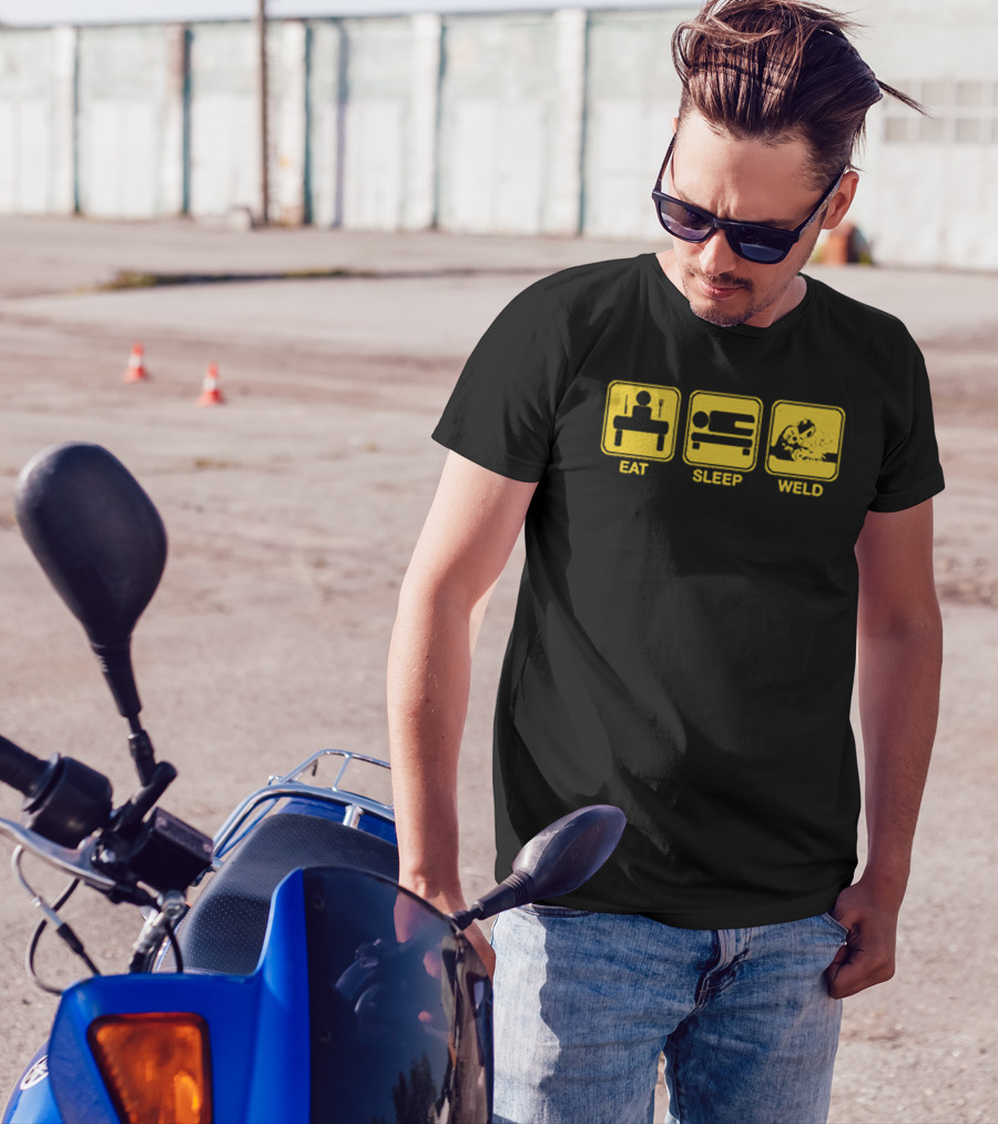 Eat Sleep Weld Icons Black And Yellow T-Shirt