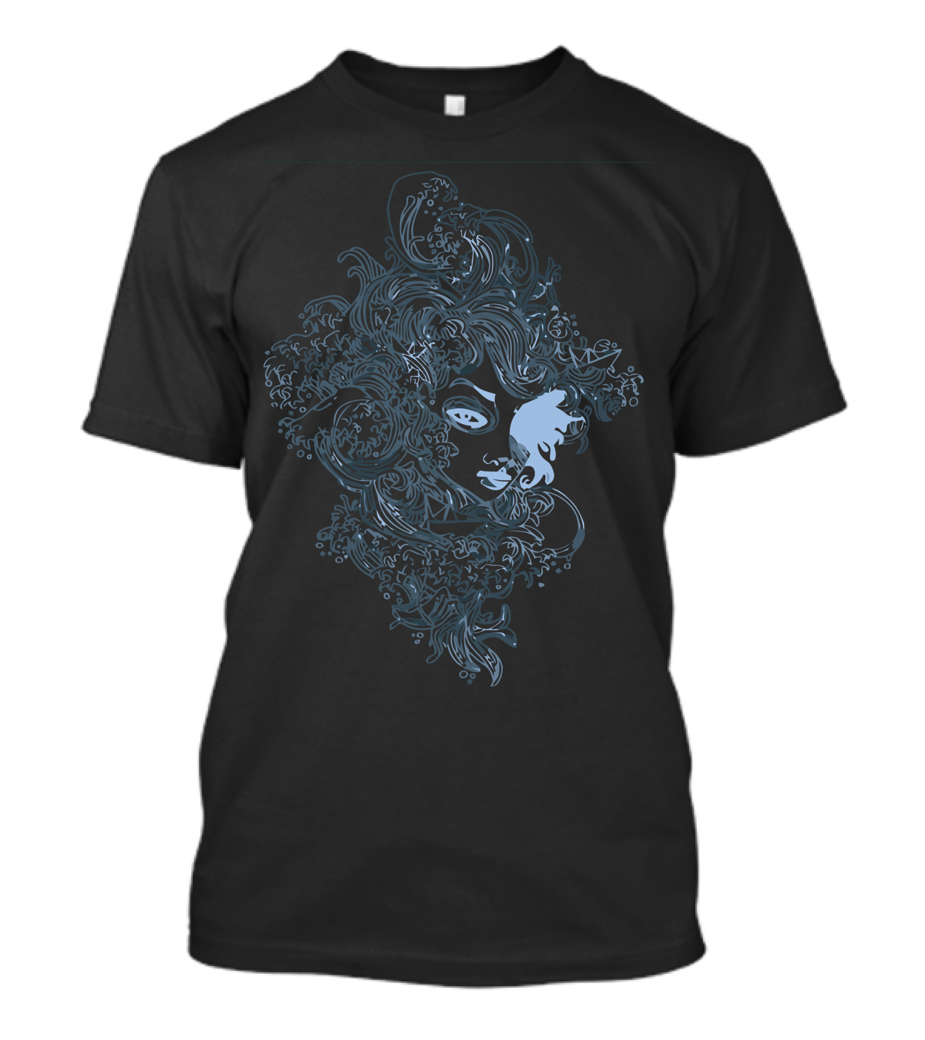 Her Face In The Waves Mystical Water-Inspired Flowing Hair T-Shirt