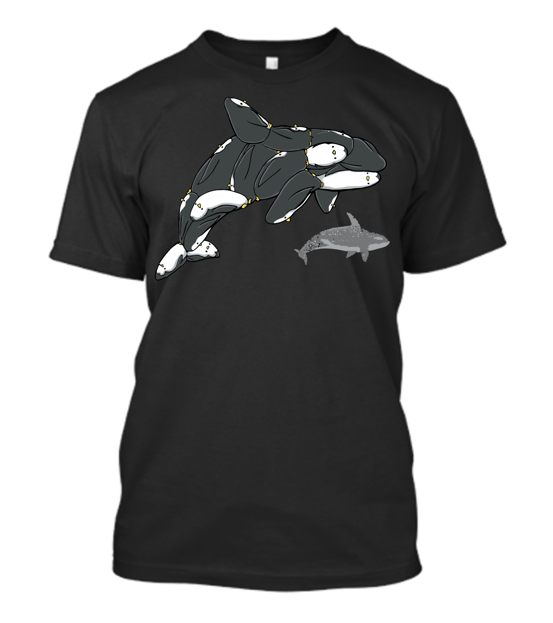 Penguins Assemble To Form Orca With Shark Comparison T-Shirt