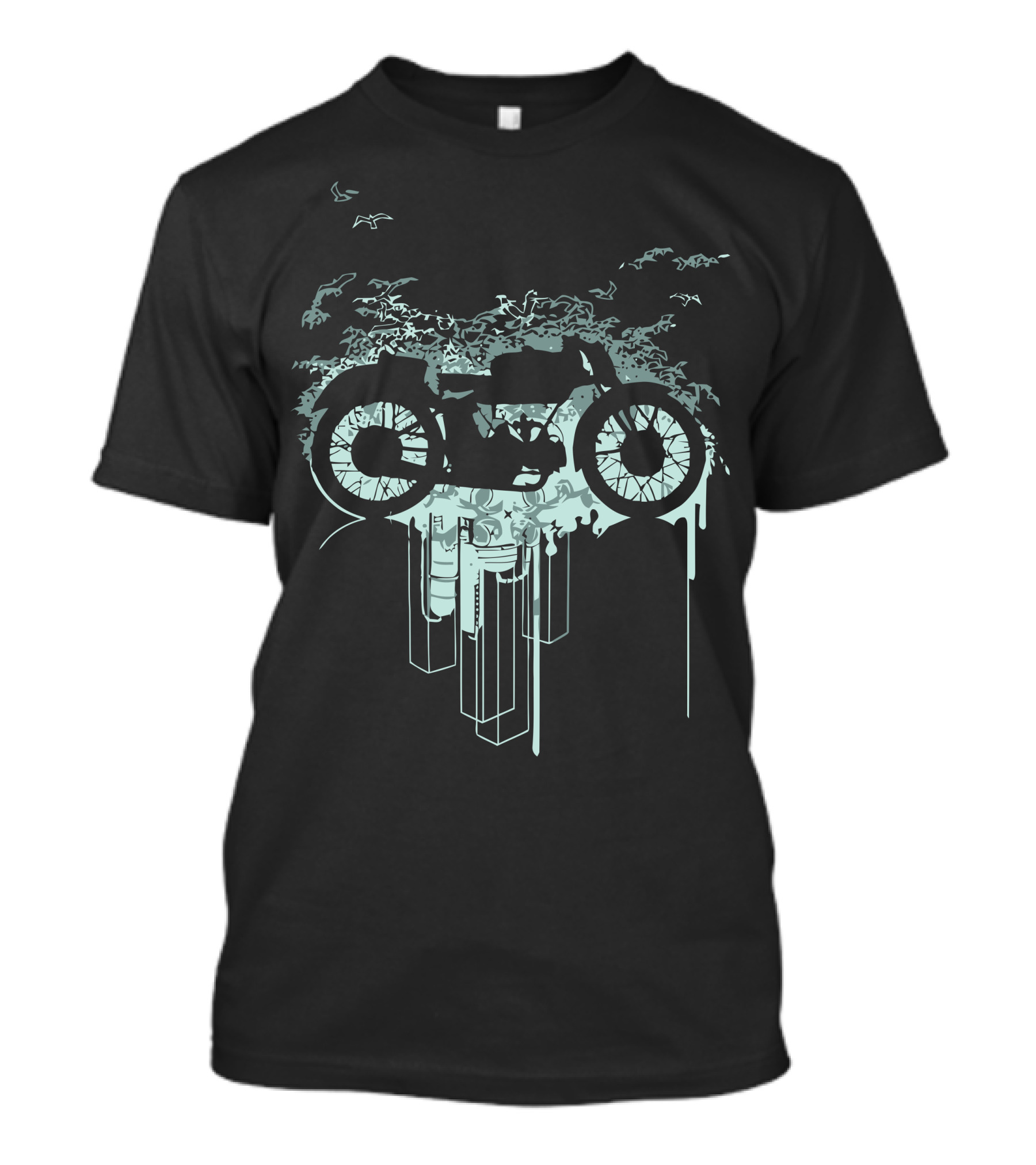Iron Pony Dripping Motorcycle Artwork With Birds In Flight T-Shirt