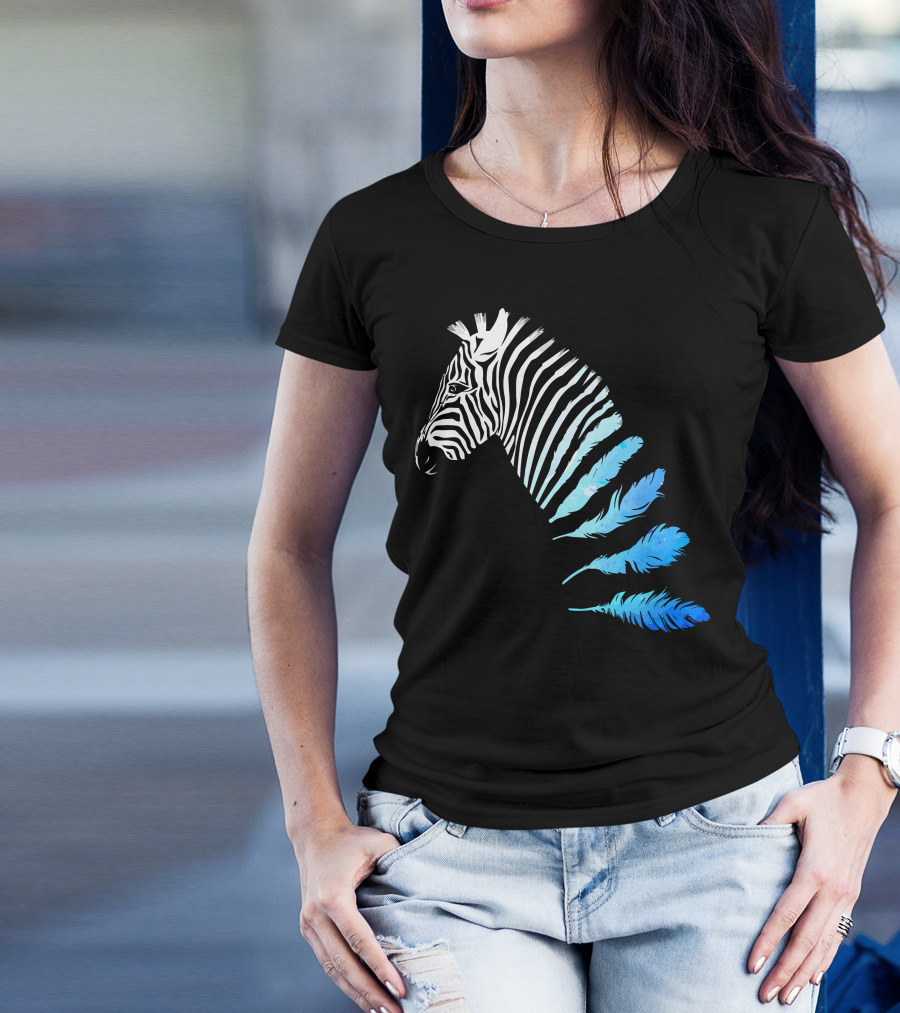 Lost In Transition Zebra Feathers Stripes Blue Black T-Shirt