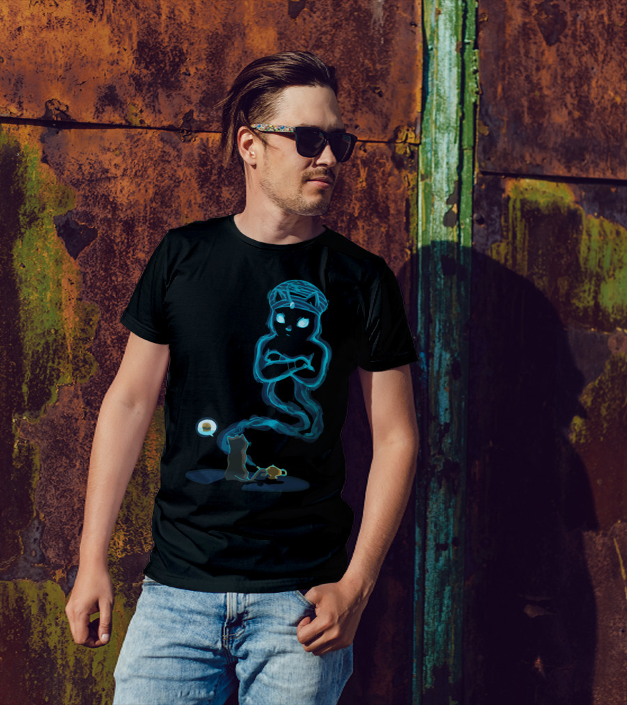 Magic Lamp Cat And Genie Fantasy Scene T-Shirt