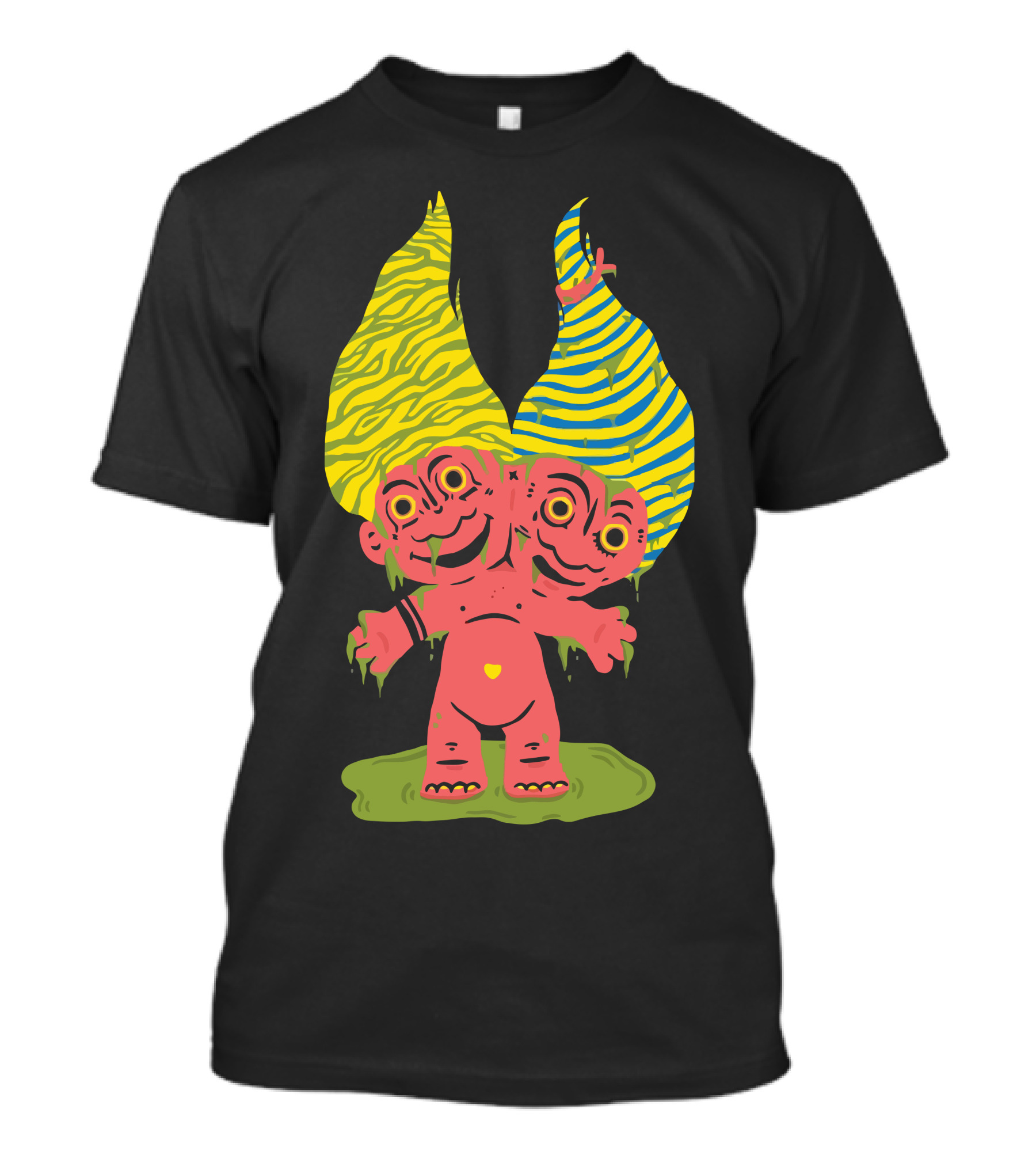 Make A Wish Two-Headed Troll Doll Colorful Hair Fantasy T-Shirt