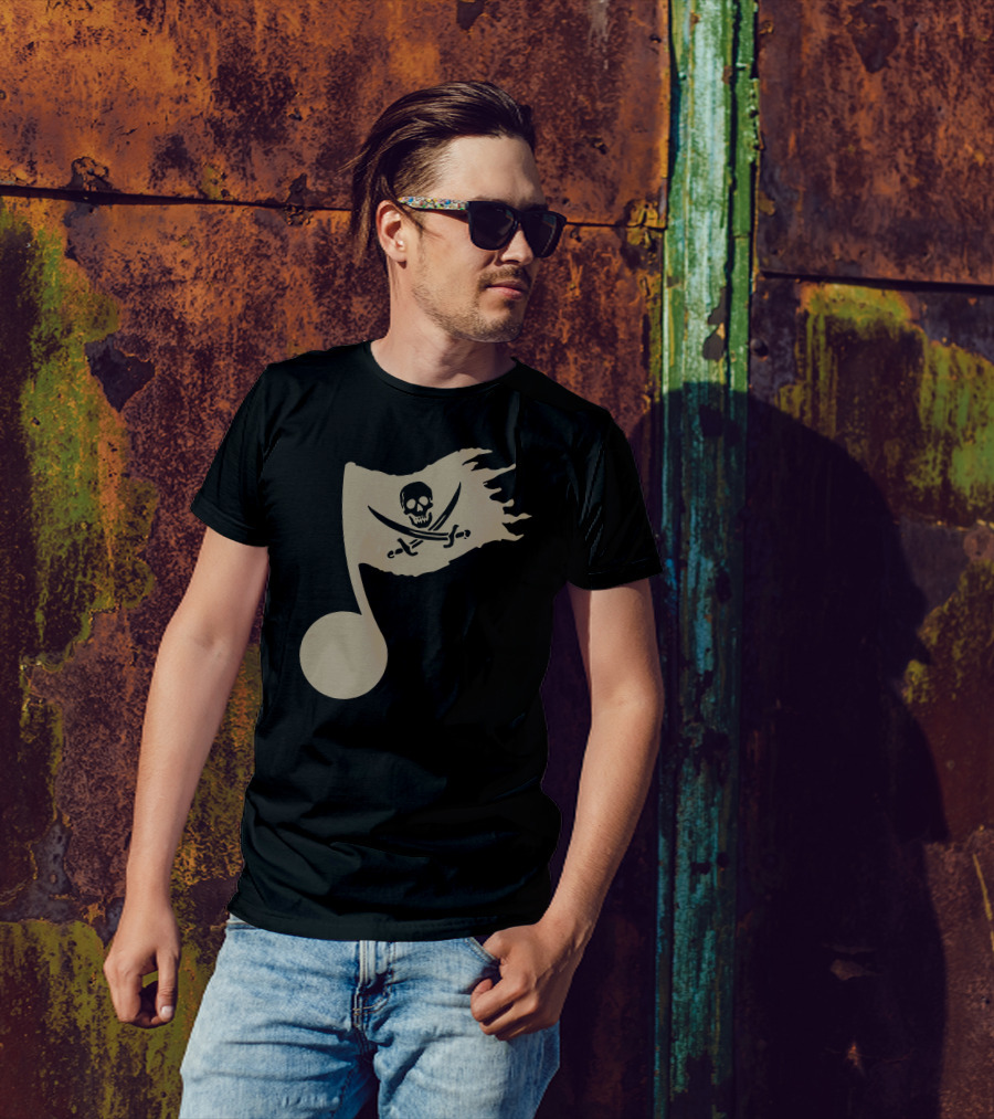 Music Pirate Skull And Crossbones Note Flag T-Shirt
