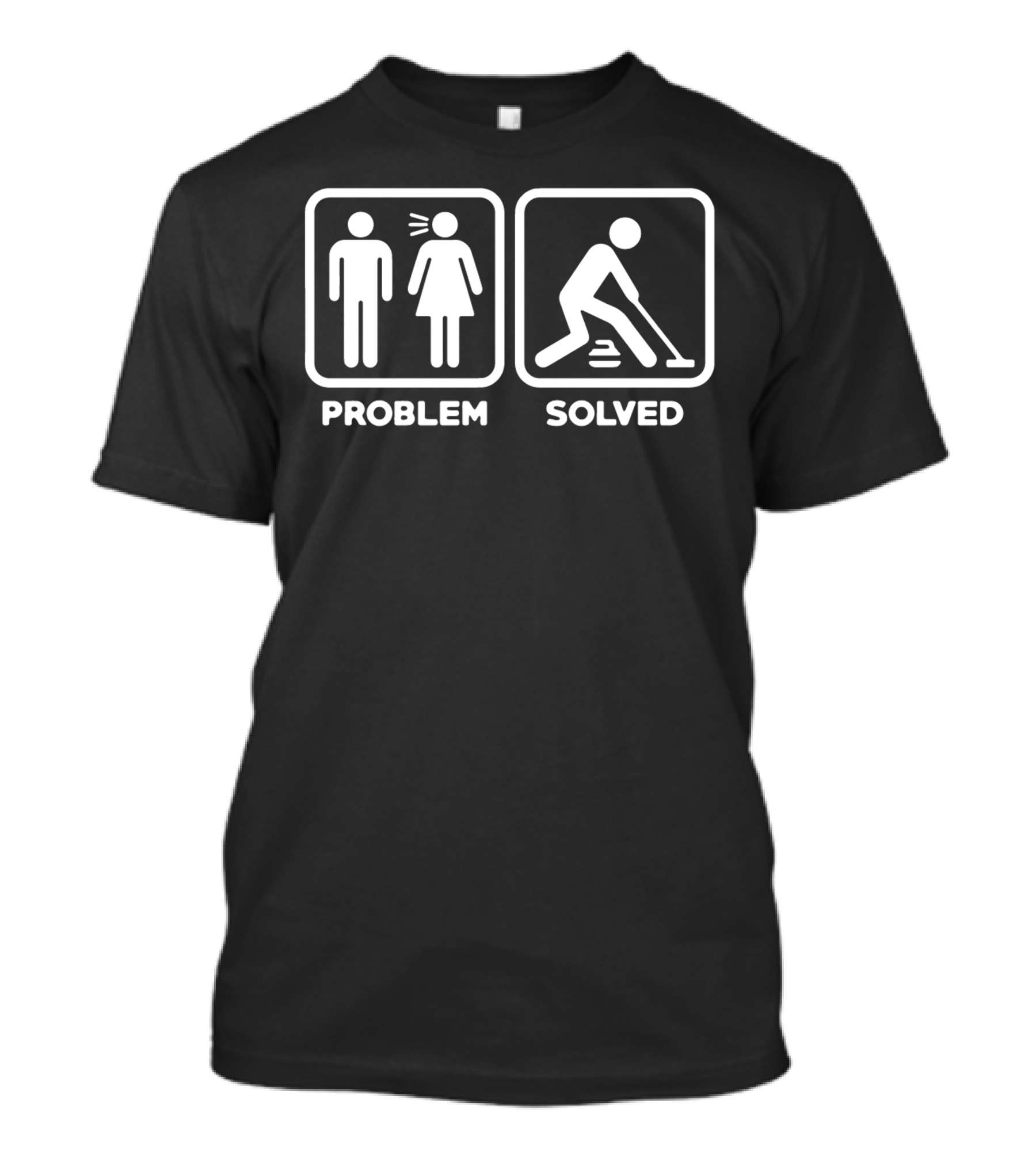 Problem Solved Curling Stick Figure Humor T-Shirt
