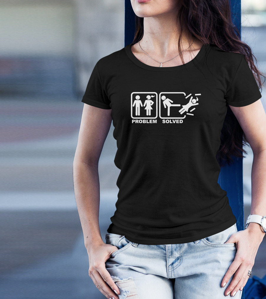 Problem Solved Stick Figure Comedy Humor T-Shirt
