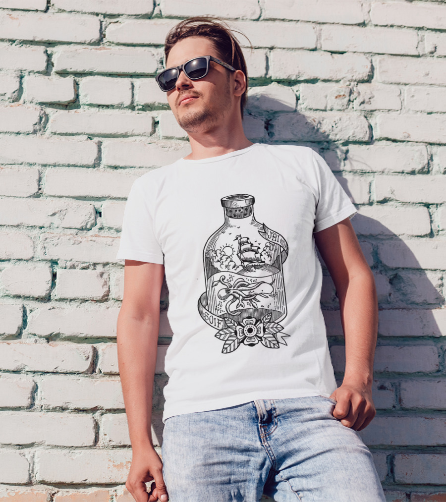 J'ai Soif Nautical Ship And Kraken In Bottle T-Shirt