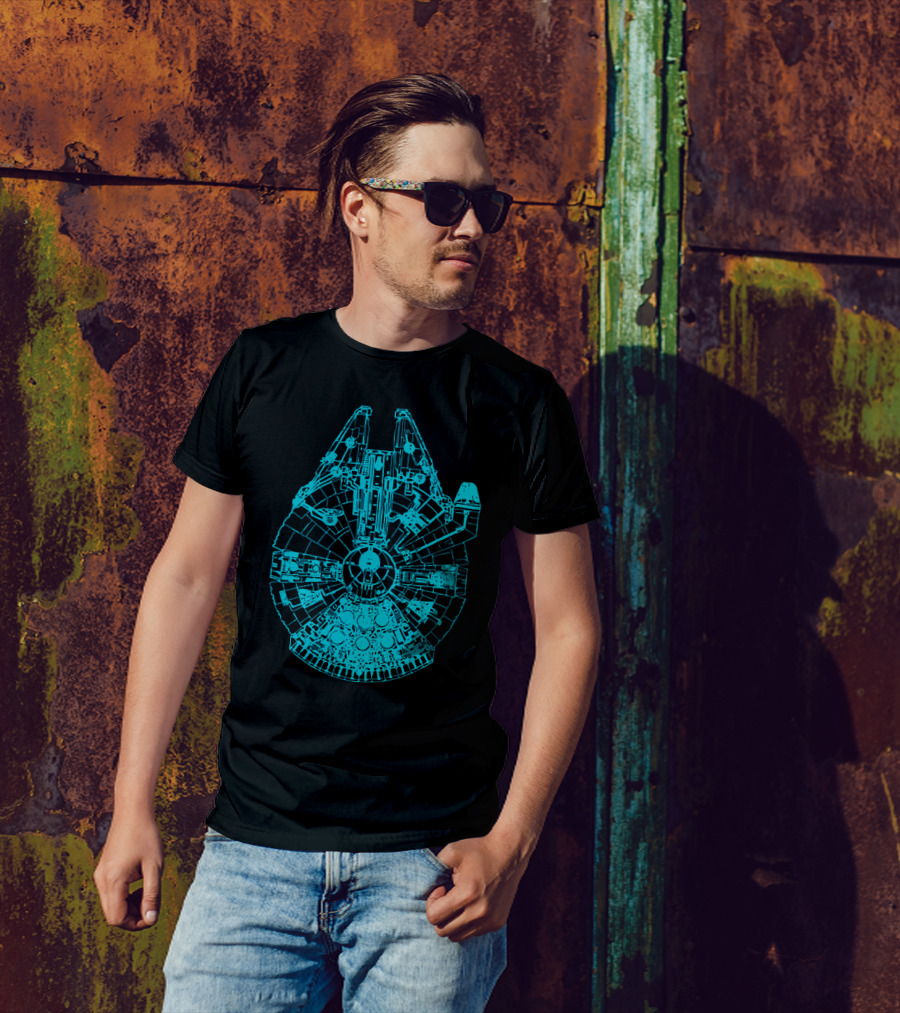 Starwars Millennium Falcon The Force Awakens Mens Blueprint T-Shirt