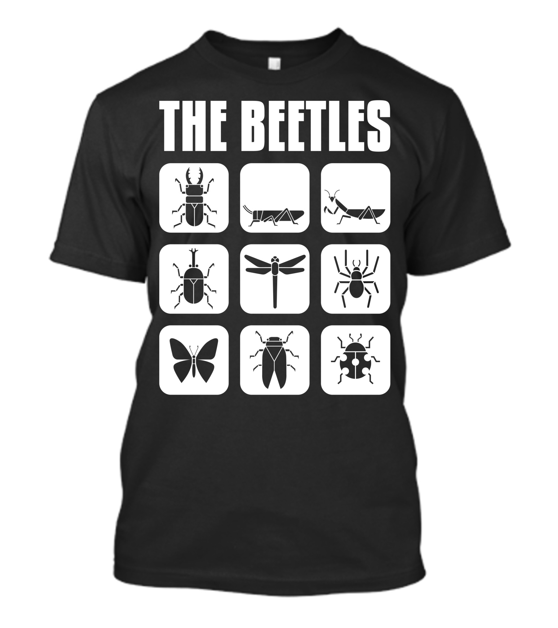 The Beetles Insect Grid Bugs Silhouette Blocks T-Shirt