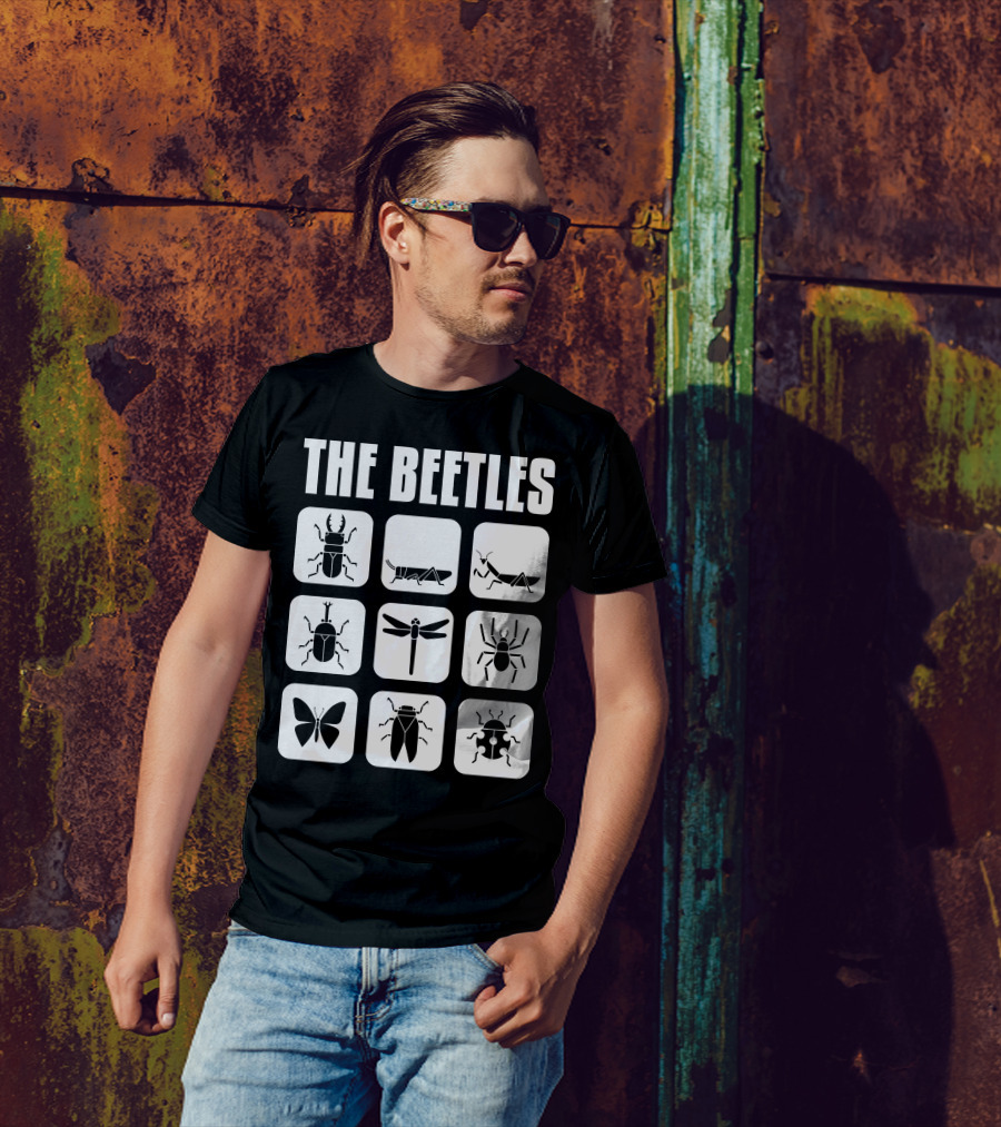 The Beetles Insect Grid Bugs Silhouette Blocks T-Shirt