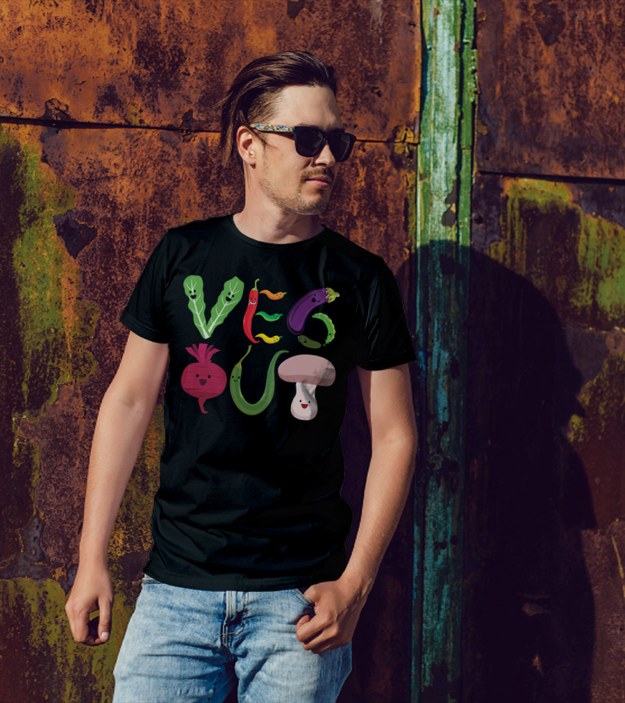 Veg Out Lettuce Chili Carrot Eggplant Radish Pepper Cucumber Mushroom T-Shirt