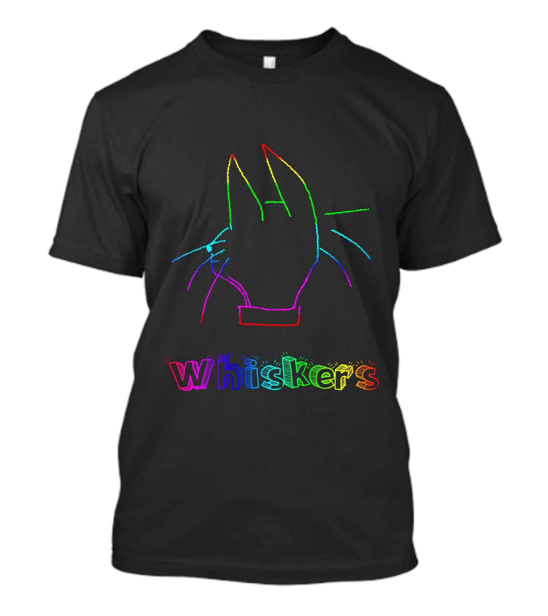 Whiskers Rainbow Cat Outline T-Shirt