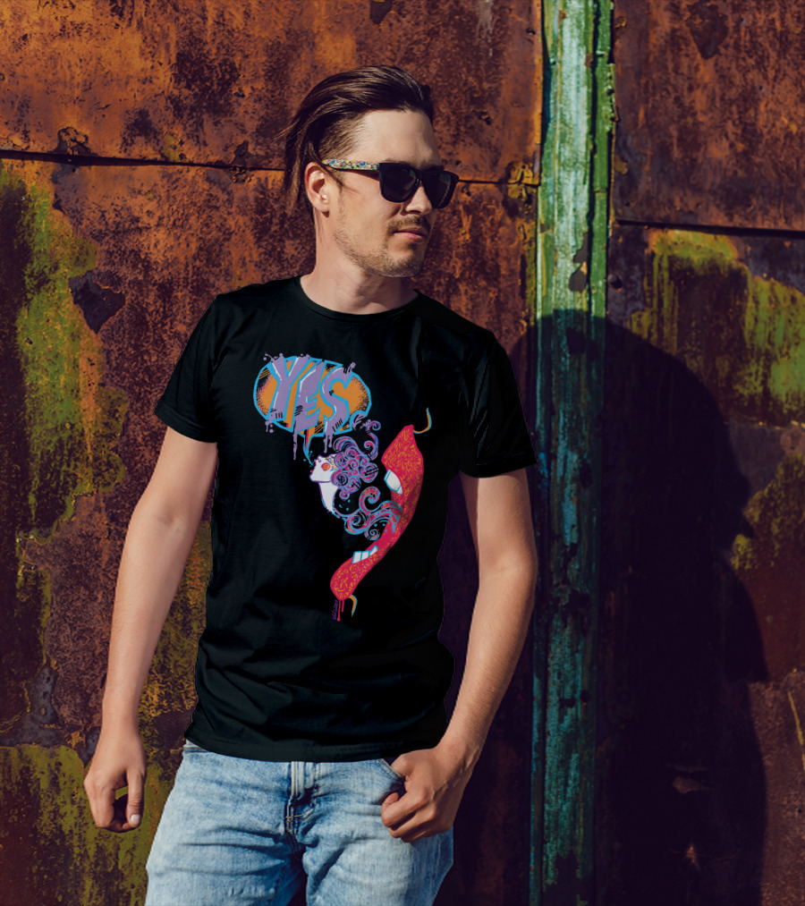 YES 60s Psychedelic Style With Retro Red Telephone And Groovy Hair Swirls T-Shirt