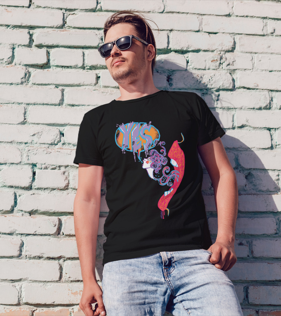 YES 60s Psychedelic Style With Retro Red Telephone And Groovy Hair Swirls T-Shirt